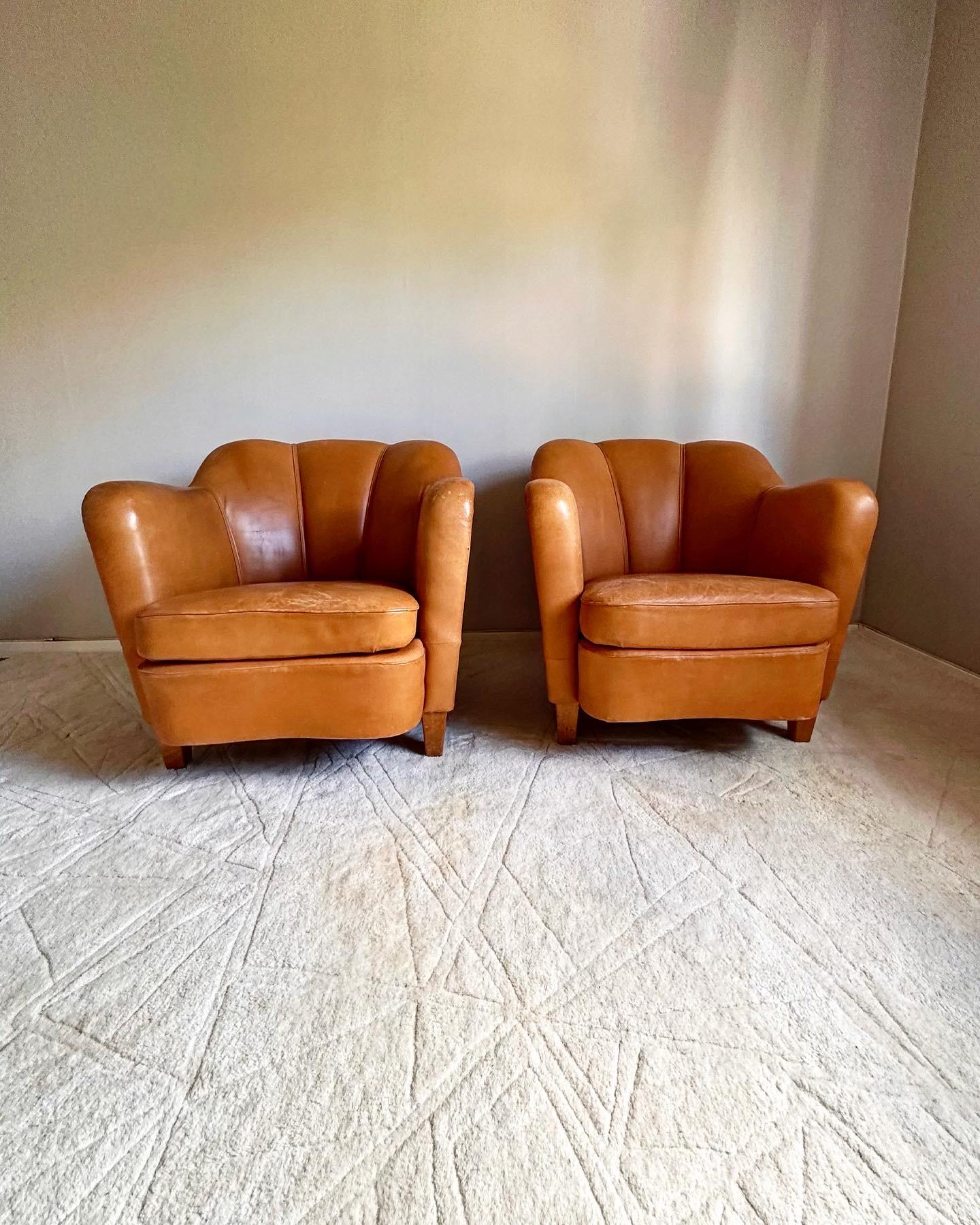 Easy chairs, upholstered in leather,  Scandinavian -50s 3