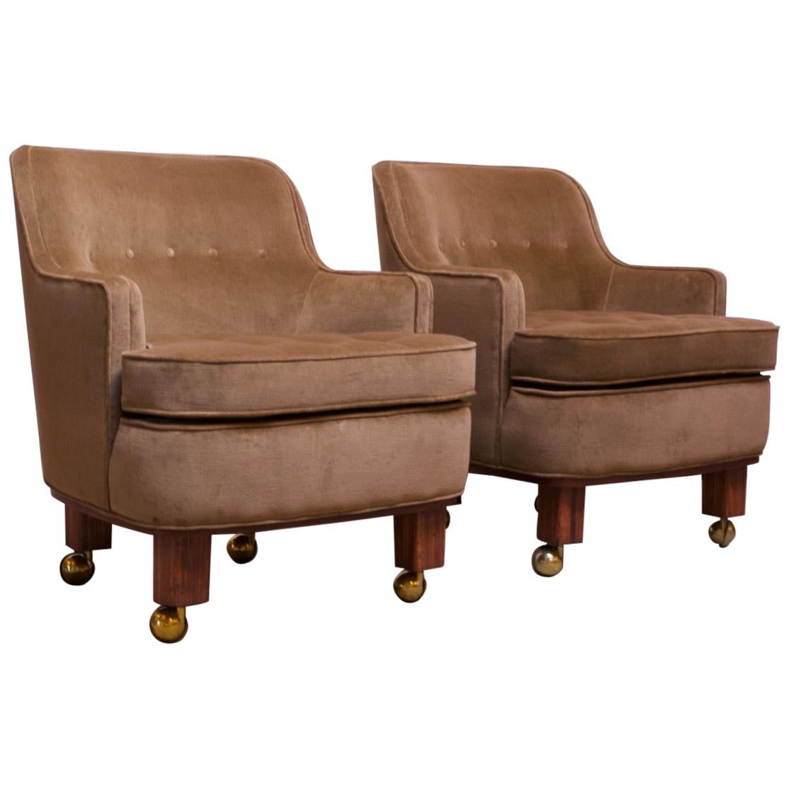 Pair of Lounge Chairs in Mahogany and Velvet by Edward Wormley for Dunbar For Sale