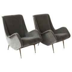 Pair of Lounge Chairs in Mohair, Italy, 1950s Pair of Lounge Chairs in Mohair, Italy, 1950s