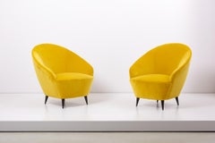 Pair of Yellow Lounge Chairs in New Cotton Velvet, Italy, 1950s