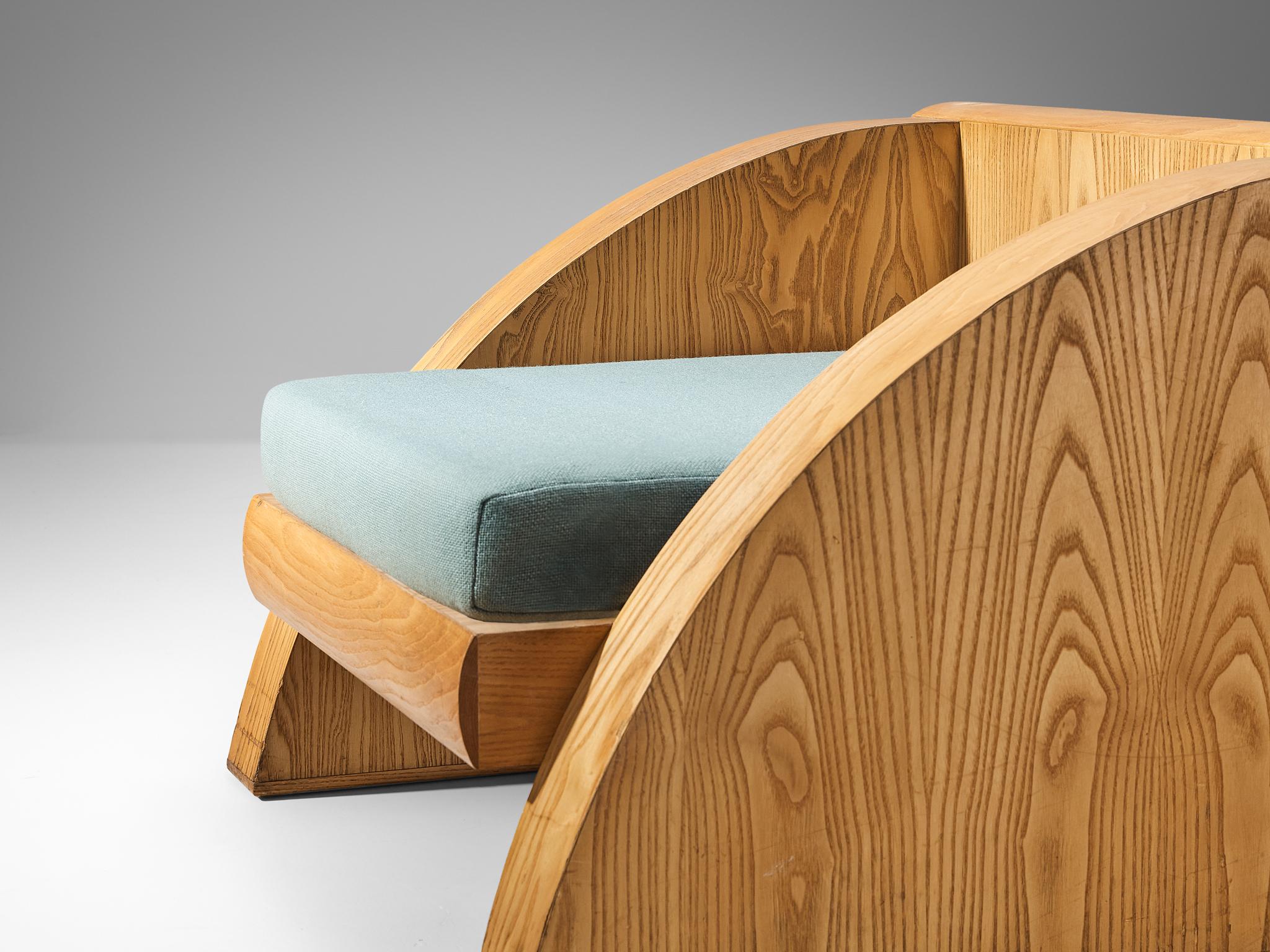 Post-Modern Pair of Lounge Chairs in Oak