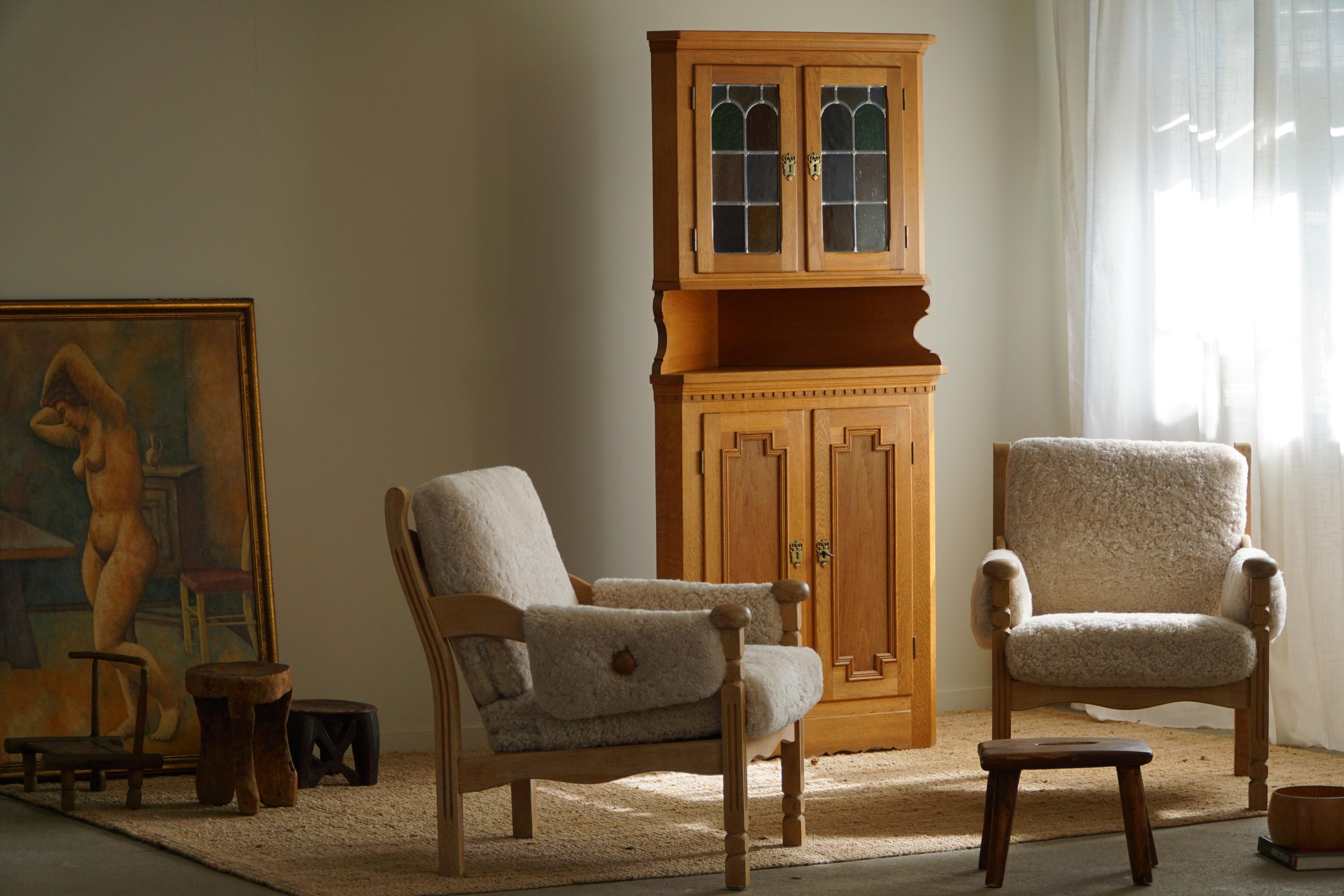 20th Century Pair of Lounge Chairs in Oak & Lambswool, Danish Modern, Henning Kjærnulf, 1960