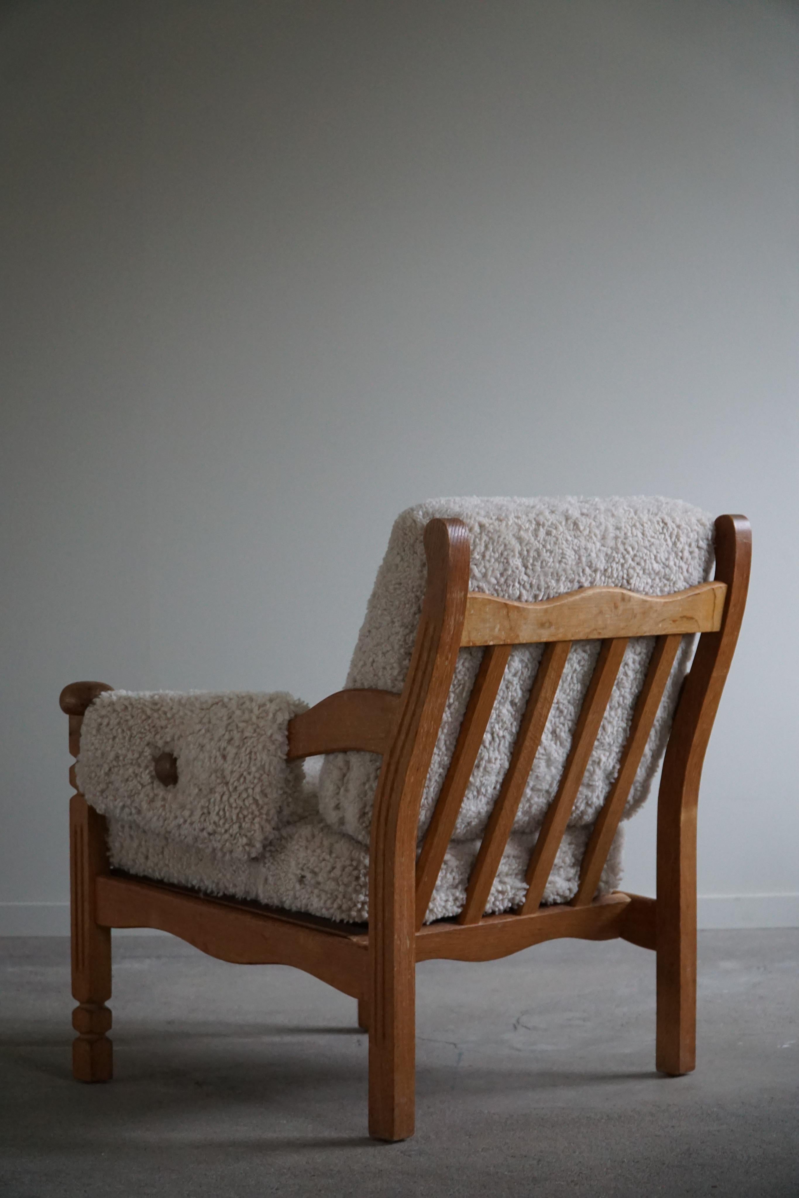 Pair of Lounge Chairs in Oak & Lambswool, Danish Modern, Henning Kjærnulf, 1960s 1