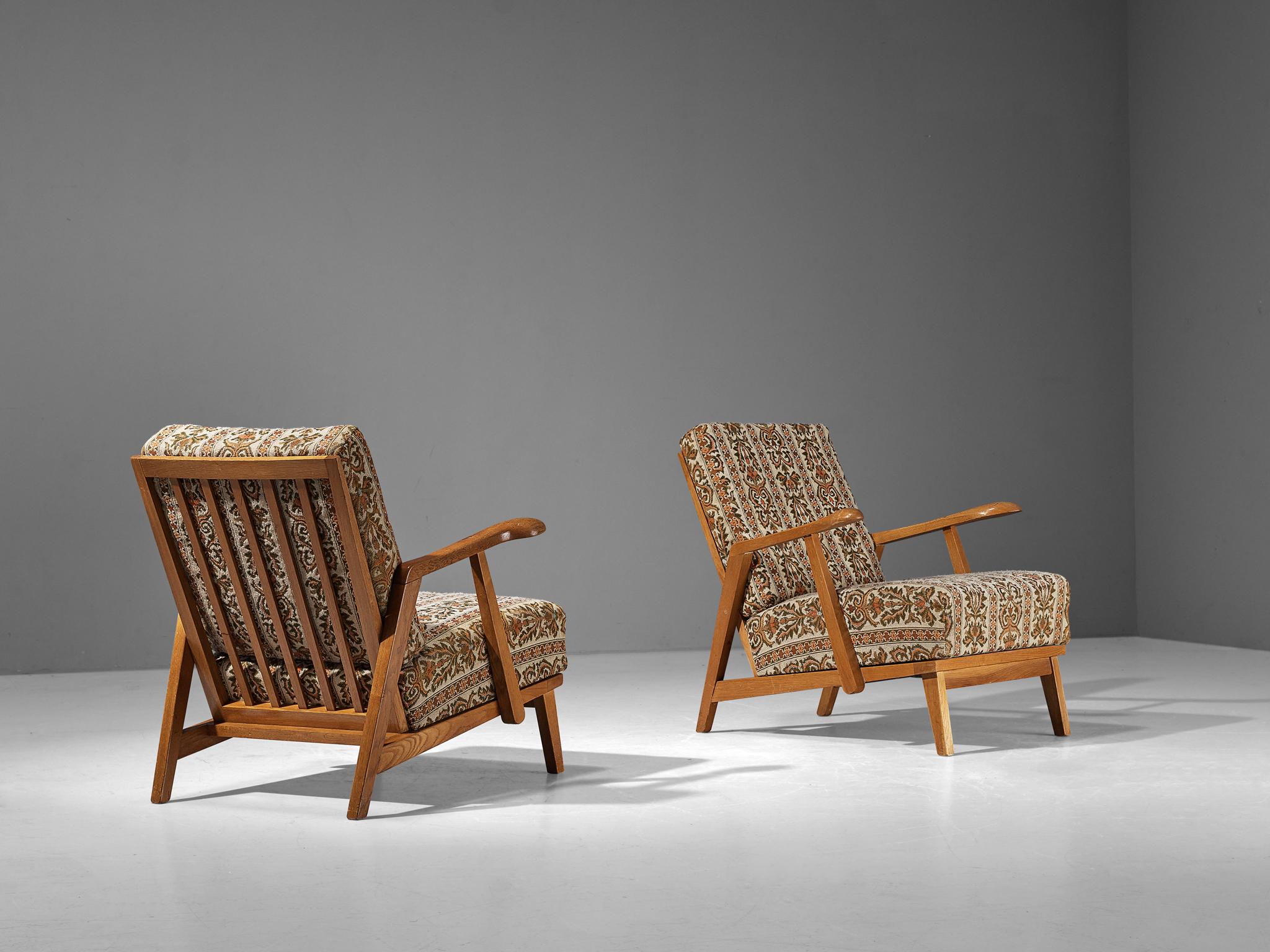 Pair of Lounge Chairs in Oak with Slatted Backs 2