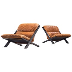 Pair of Lounge Chairs in Patinated Cognac Leather by Ueli Berger for De Sede