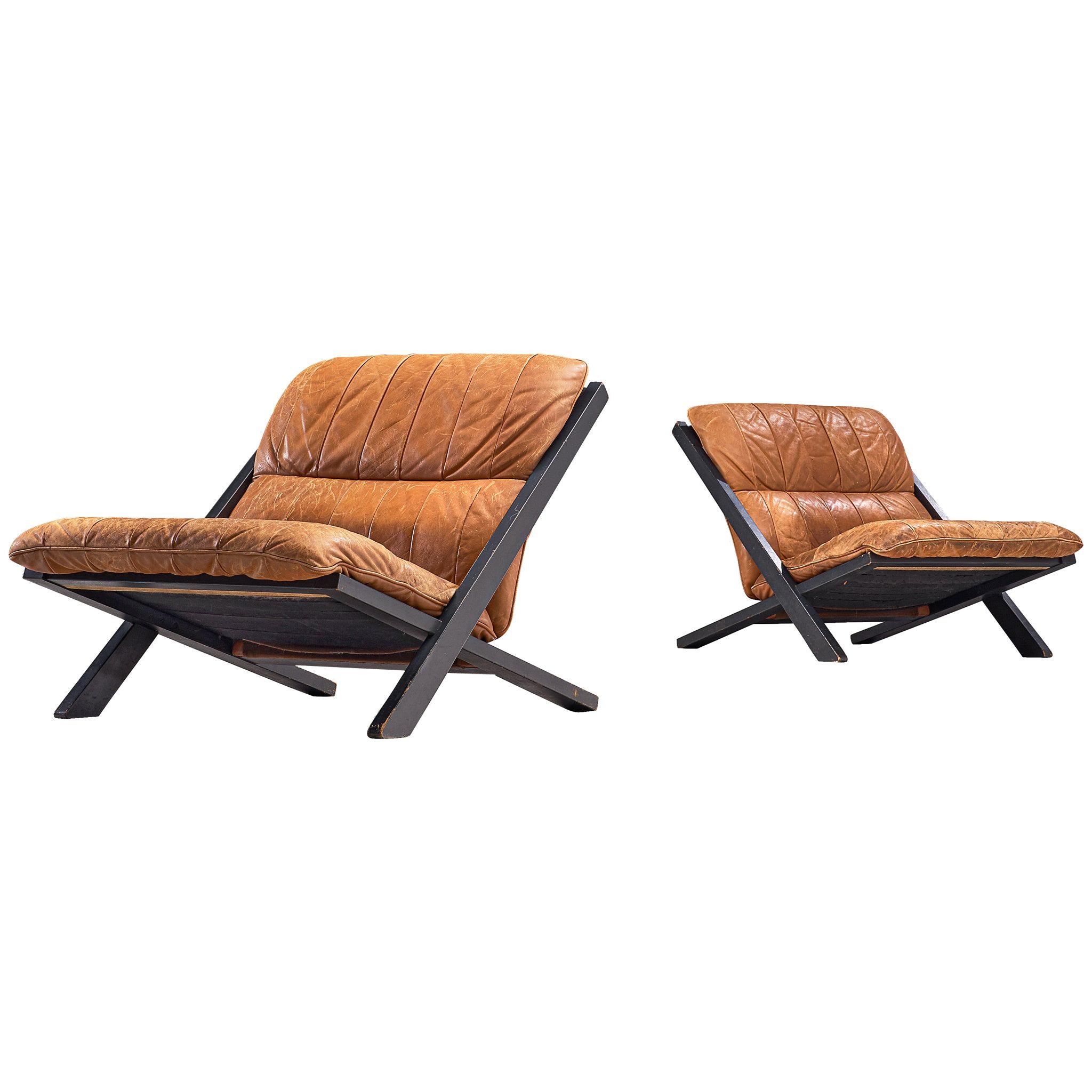 Pair of Lounge Chairs in Patinated Cognac Leather for De Sede