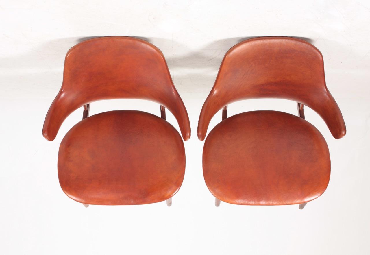 Pair of Lounge Chairs in Patinated Leather by Ib Kofod Larsen, 1950s 3