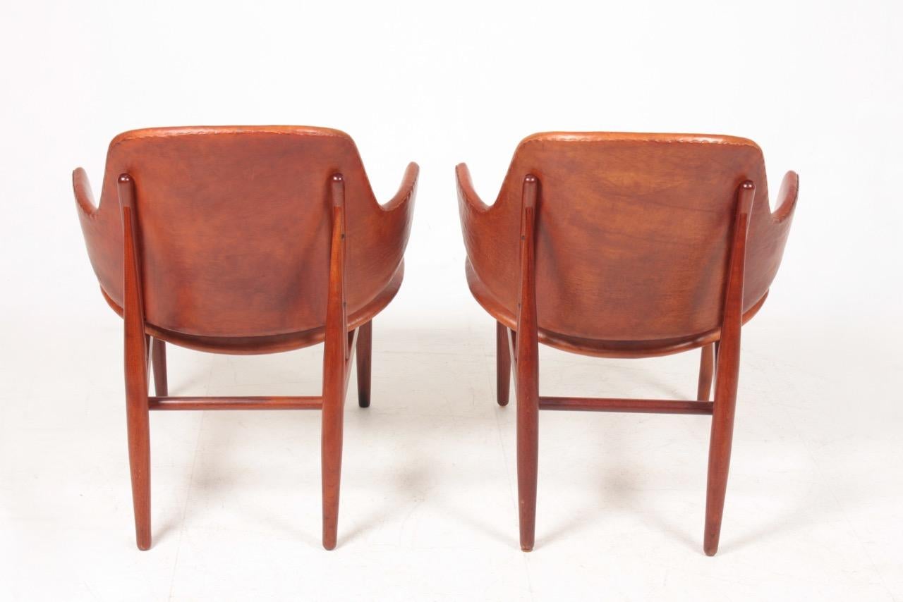 Pair of Lounge Chairs in Patinated Leather by Ib Kofod Larsen, 1950s 1