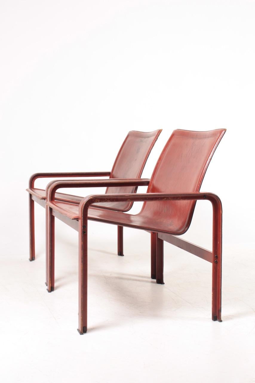 Pair of Lounge Chairs in Patinated Leather by Matteo Grassi, 1970s 4