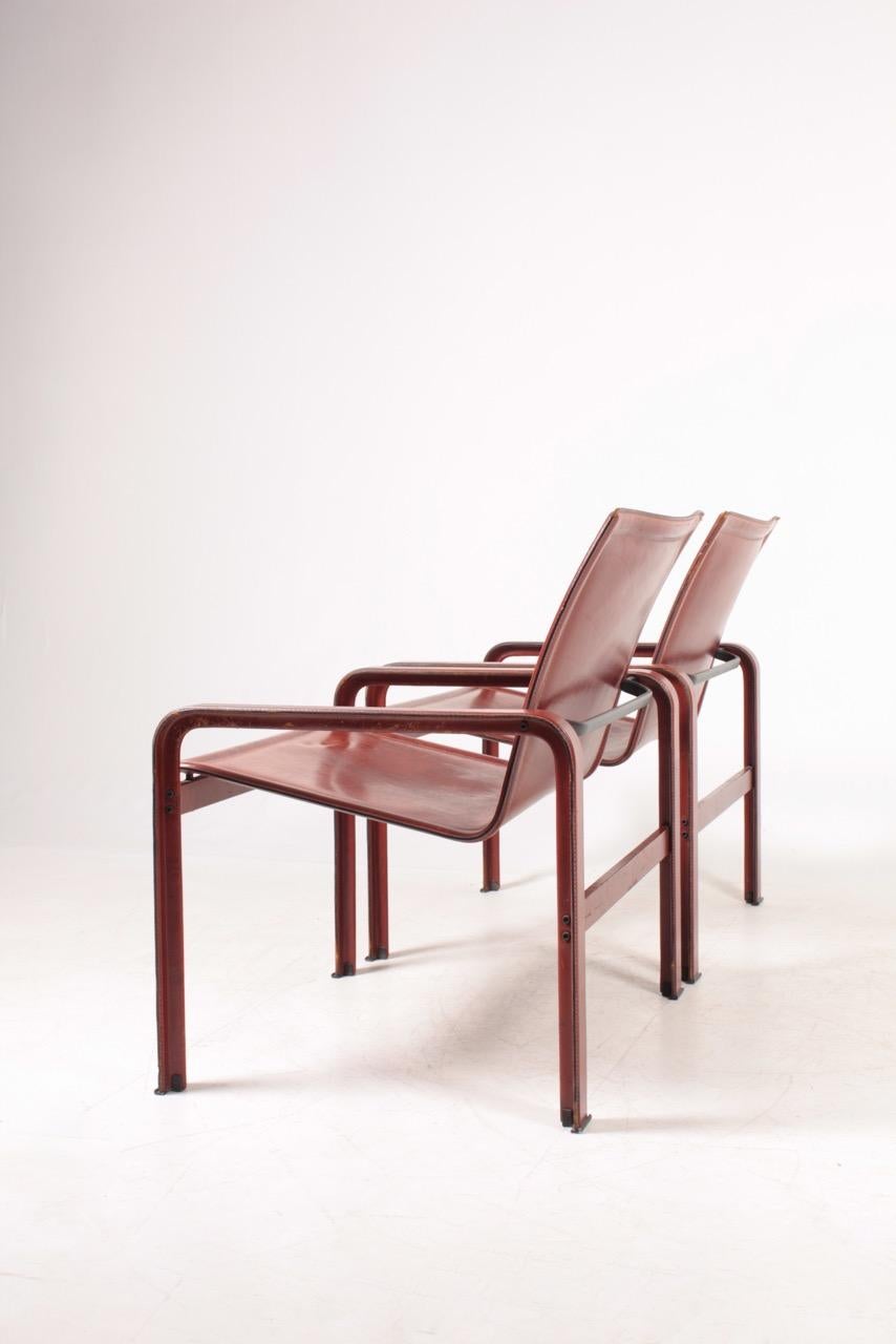 Pair of Lounge Chairs in Patinated Leather by Matteo Grassi, 1970s 5