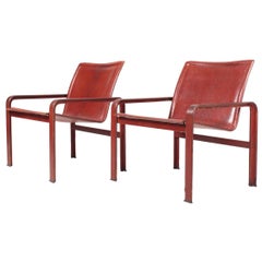 Pair of Lounge Chairs in Patinated Leather by Matteo Grassi, 1970s