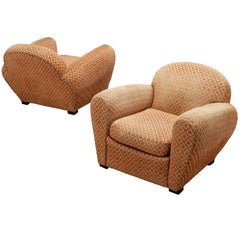 Pair of lounge Chairs in Patterned Fabric and Organic Shape