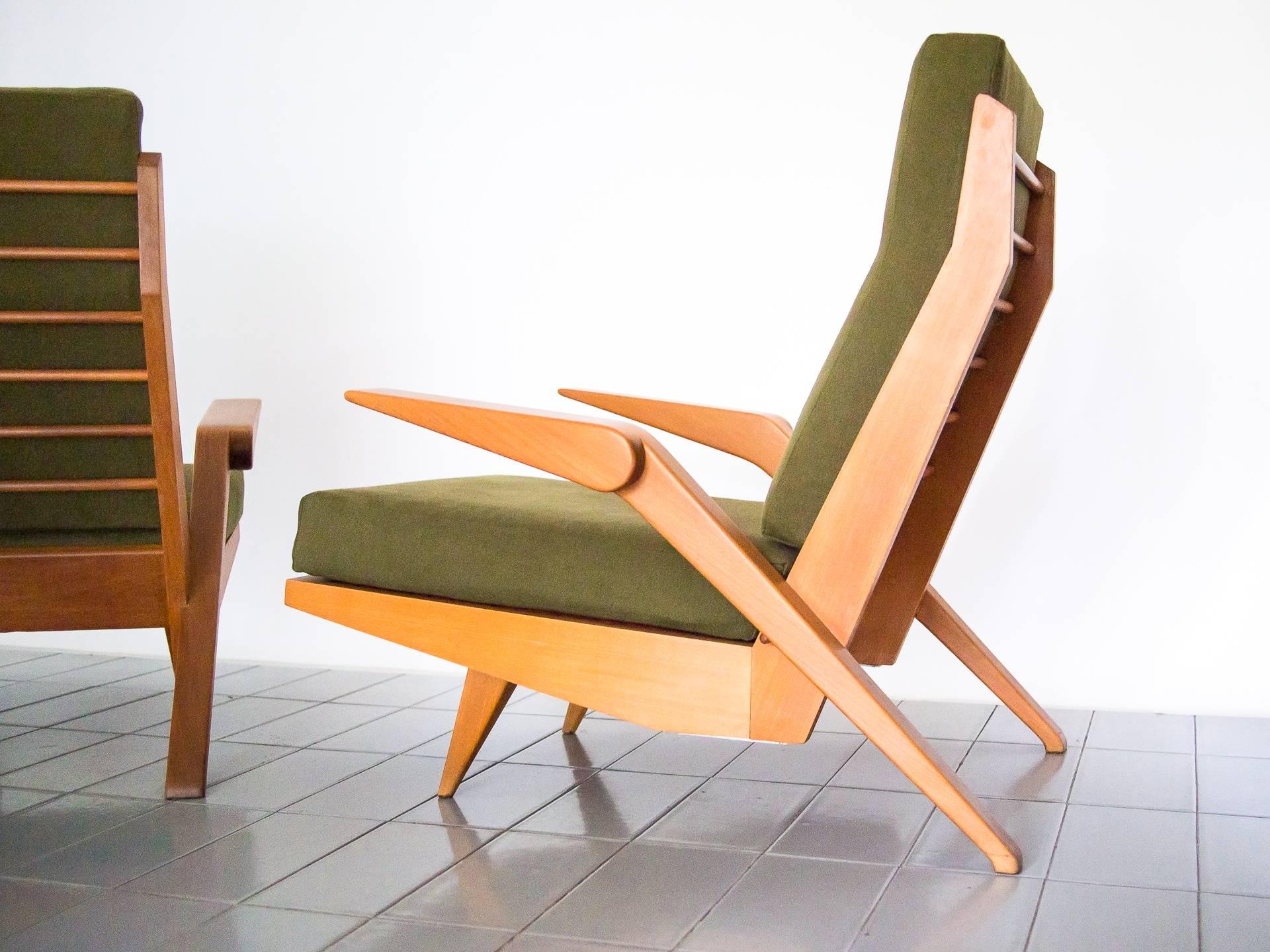 Hardwood 1950s Pair of Lounge Chairs in Pau Marfim Wood by Acácio Gil Borsoi, Brazil