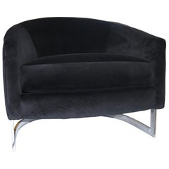 Pair of Lounge Chairs in Polished Chrome and Black Velvet