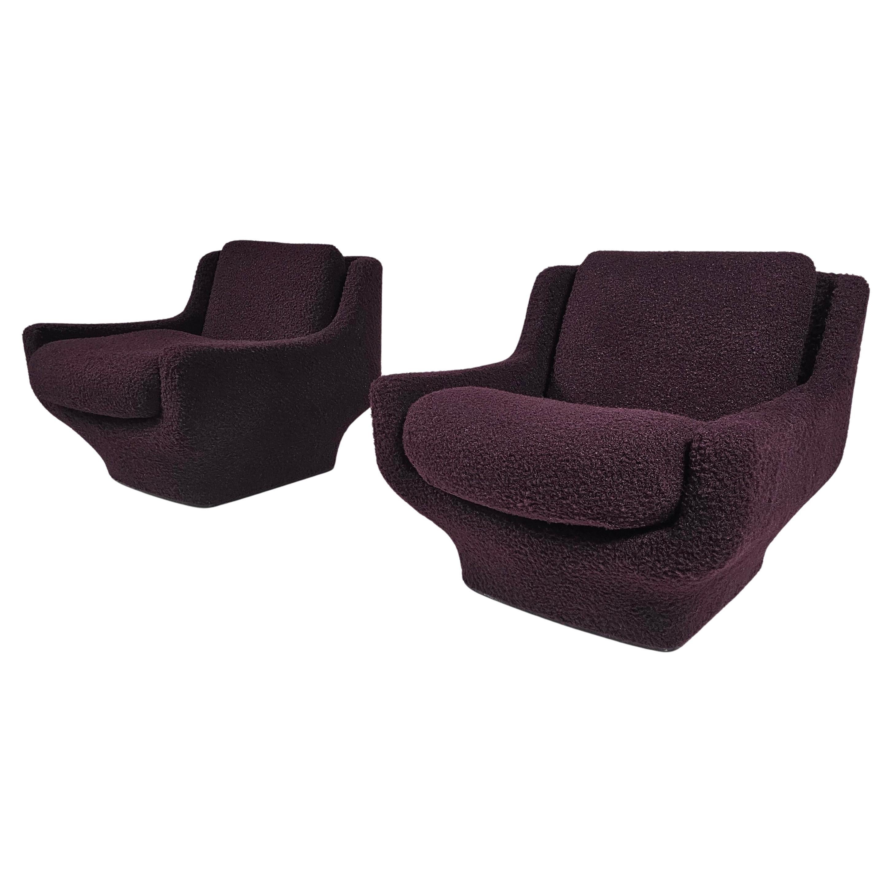 Pair of lounge chairs in purple bouclé, Airborne International, 1970s