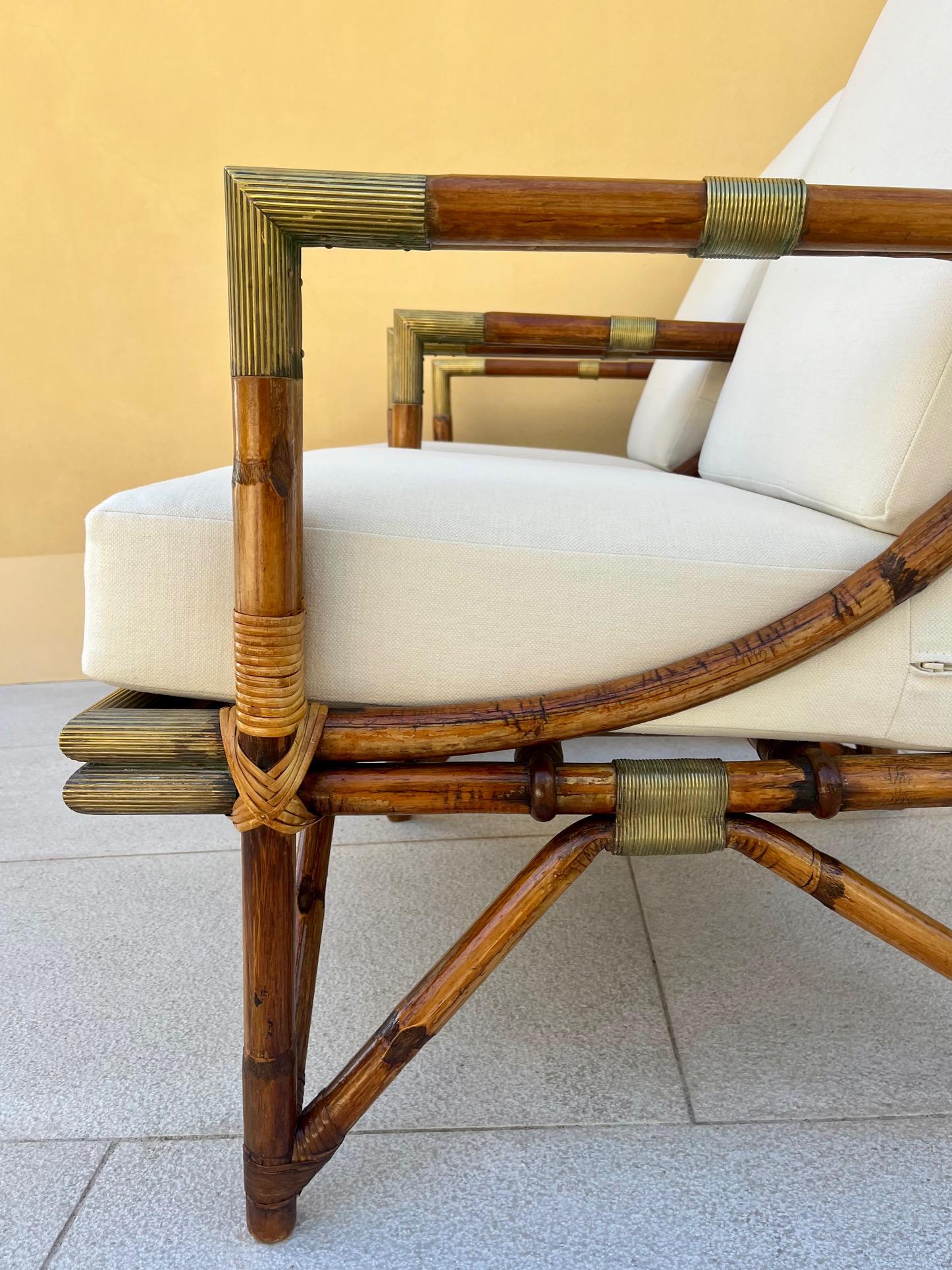 Pair of  Lounge Chairs in Rattan and Brass, by Maison et Jardin, 1950's  For Sale 6