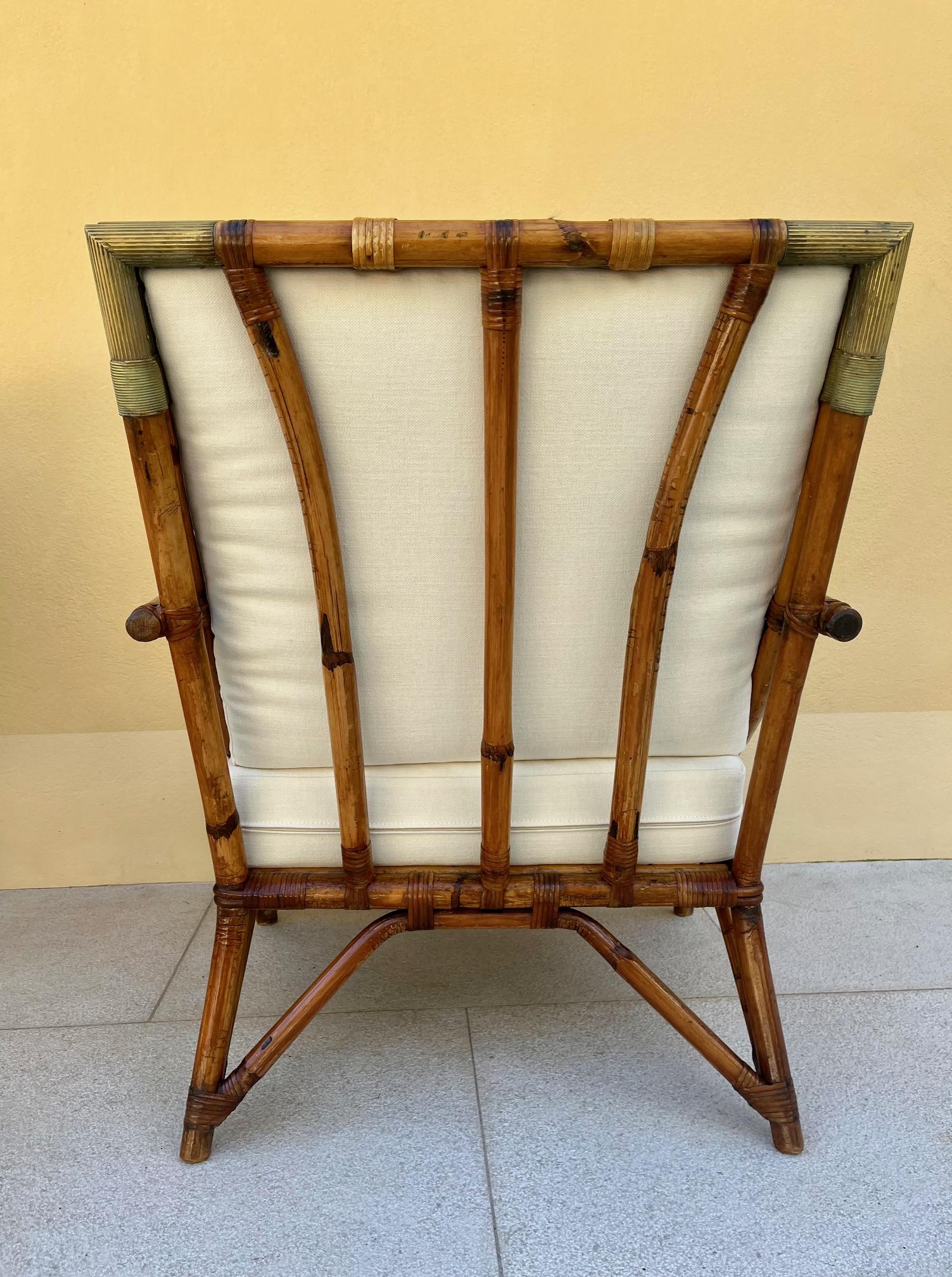 Pair of  Lounge Chairs in Rattan and Brass, by Maison et Jardin, 1950's  For Sale 1
