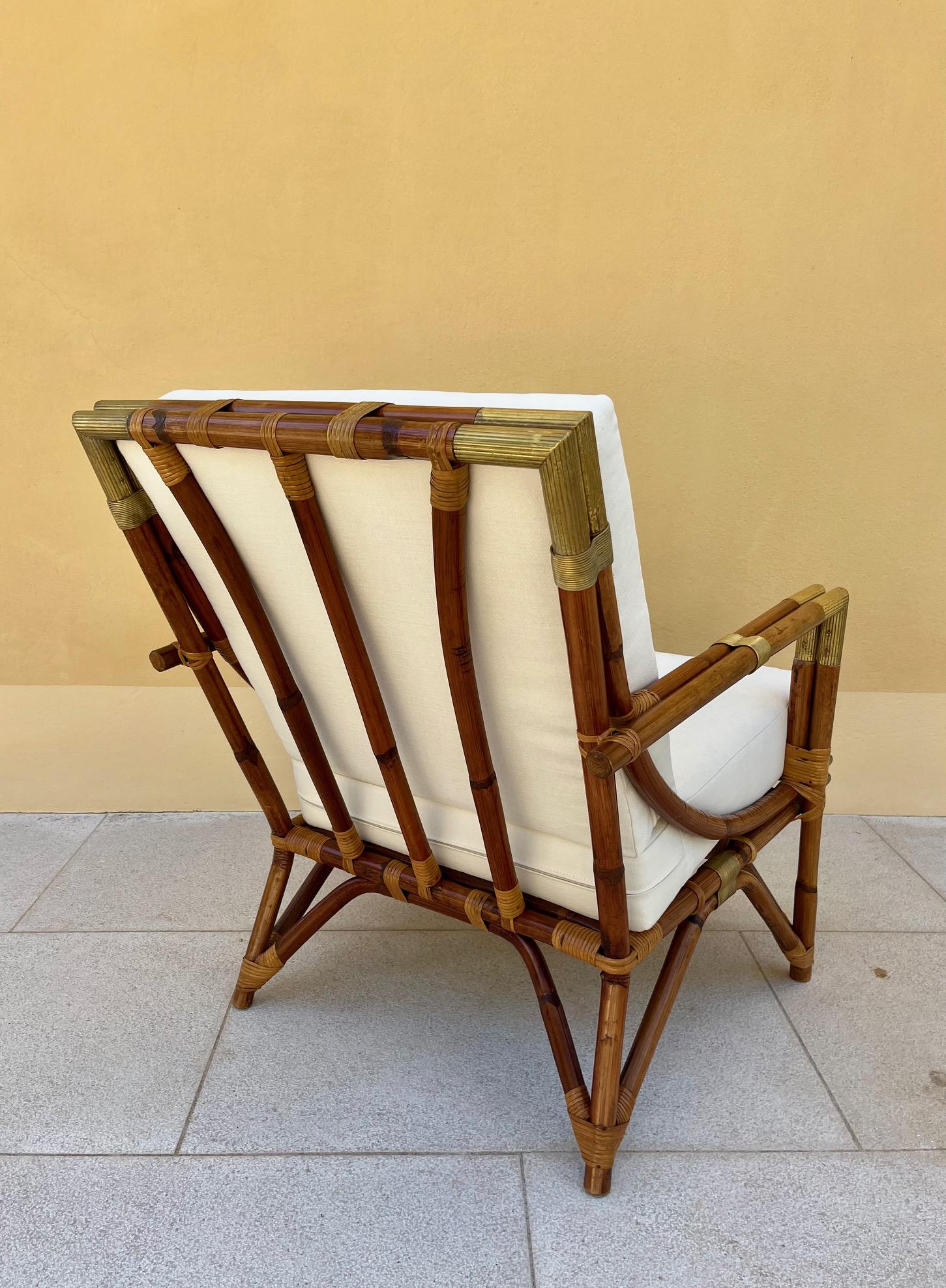 Pair of  Lounge Chairs in Rattan and Brass, by Maison et Jardin, 1950's  For Sale 2
