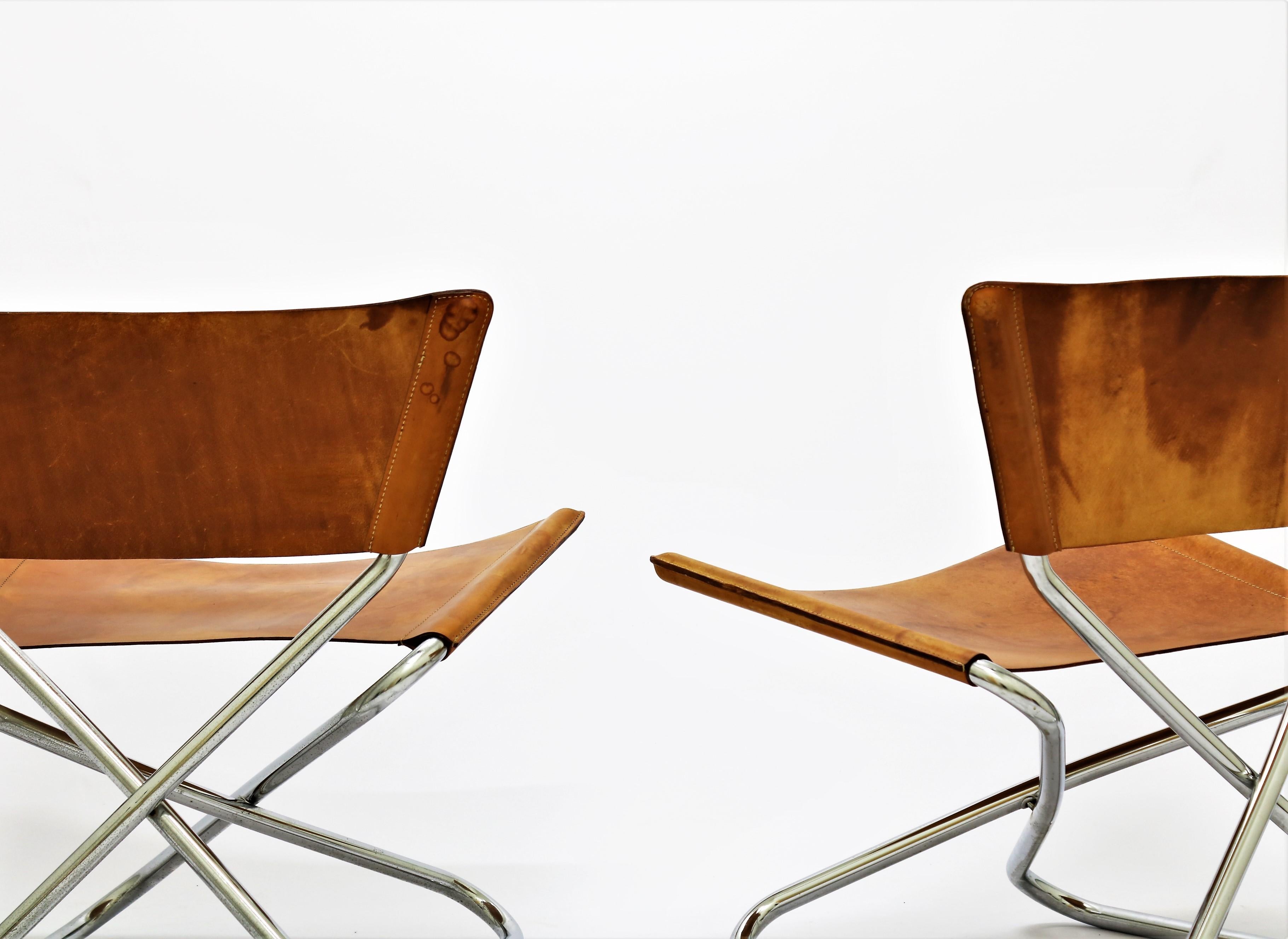 Scandinavian Modern Pair of Lounge Chairs in Saddle Leather and Steel by Erik Magnussen, Denmark