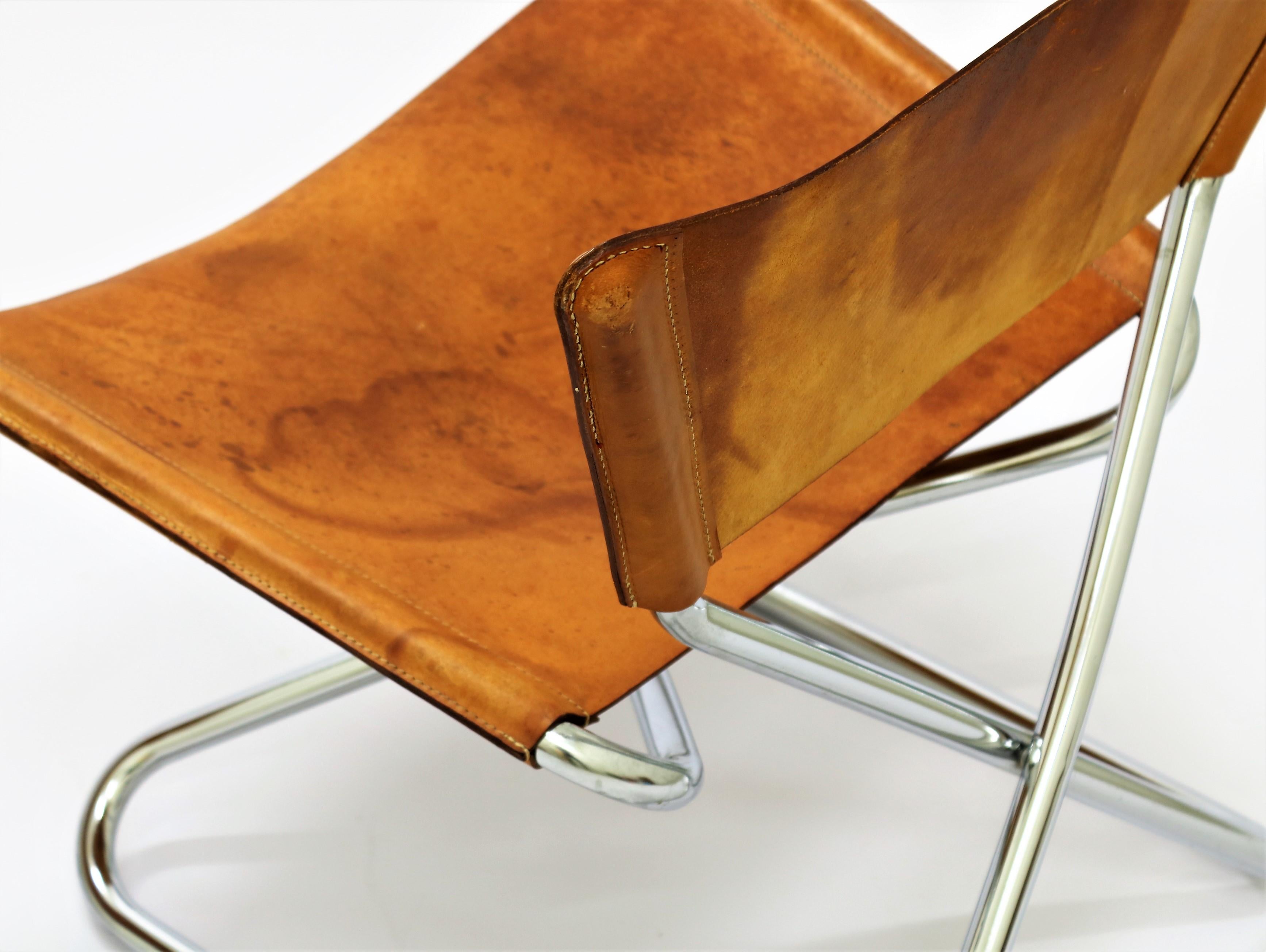 Pair of Lounge Chairs in Saddle Leather and Steel by Erik Magnussen, Denmark In Good Condition In Odense, DK