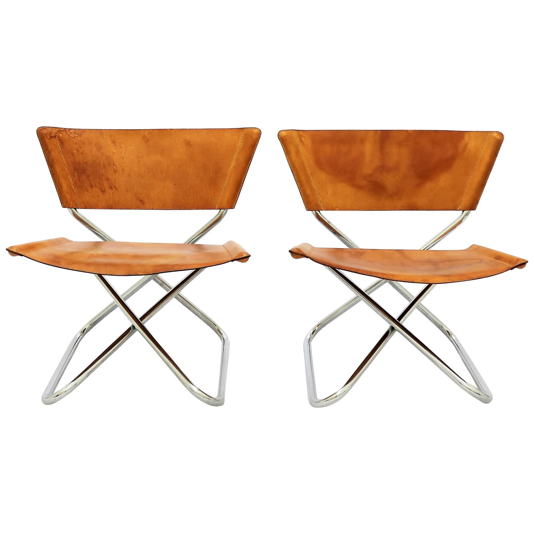 Pair of Lounge Chairs in Saddle Leather and Steel by Erik Magnussen, Denmark