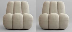 Pair of Lounge Chairs in Sand Linen, Contemporary 1970s Inspired Design