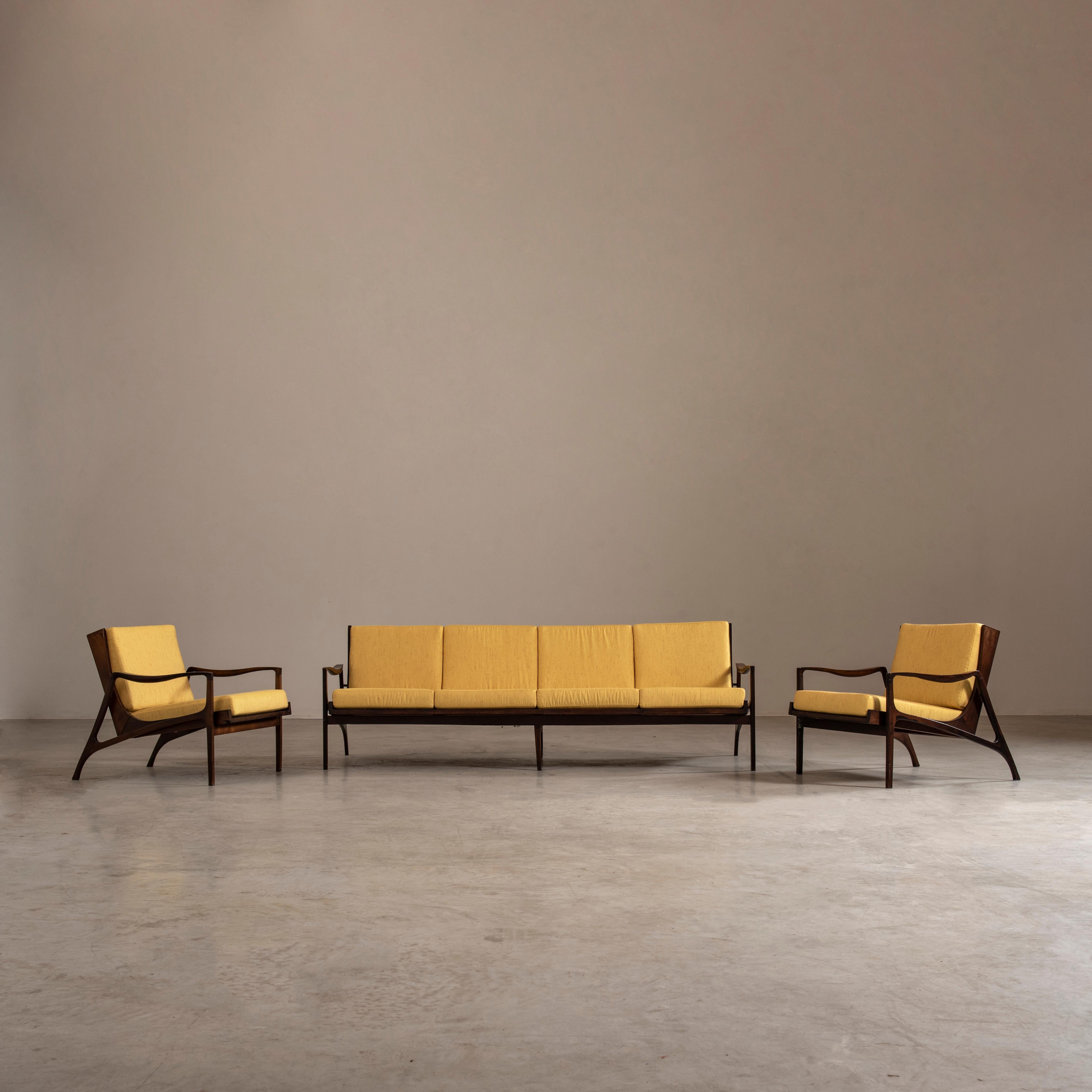 Paar Loungesessel aus massivem brasilianischem Hartholz, Mid-Century Modern Design im Angebot 5