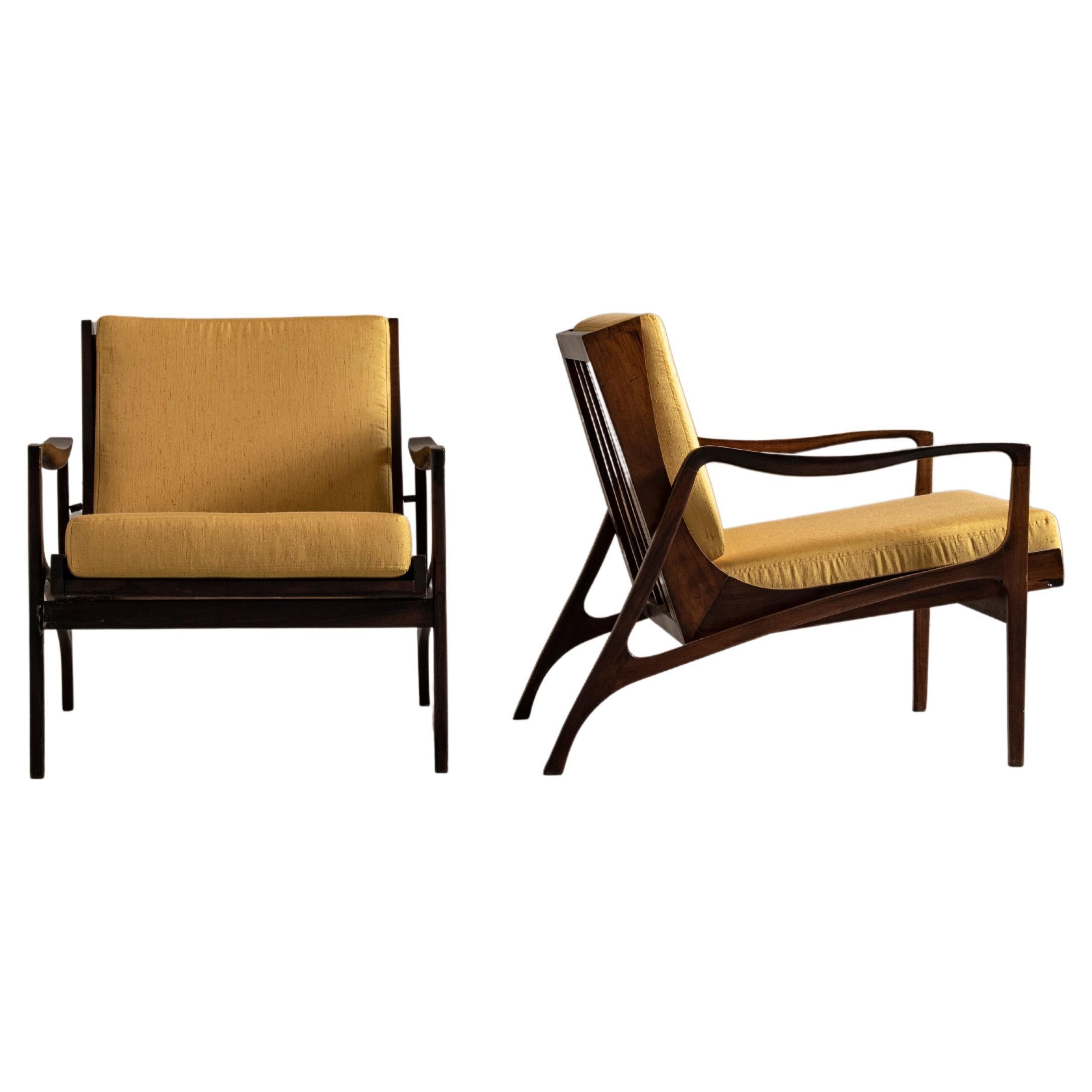 Pair of Lounge Chairs in Solid Brazilian Hardwood, Mid-Century Modern Design