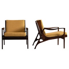 Paire de fauteuils de salon en bois dur brésilien massif, design moderne du milieu du siècle dernier
