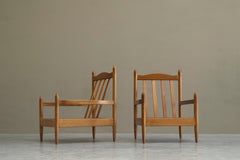 Pair of Lounge Chairs in Solid Oak To Be Reupholstered France 1960s