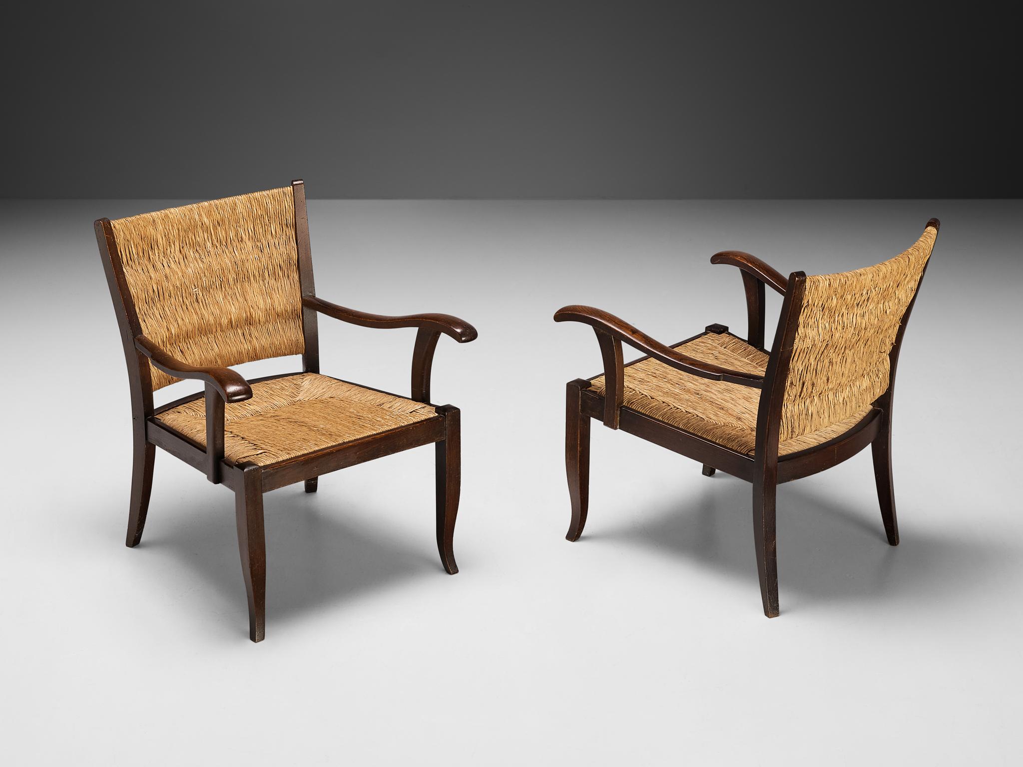 Pair of Lounge Chairs in Straw and Wood  3