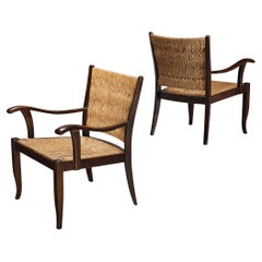 Pair of Lounge Chairs in Straw and Wood 
