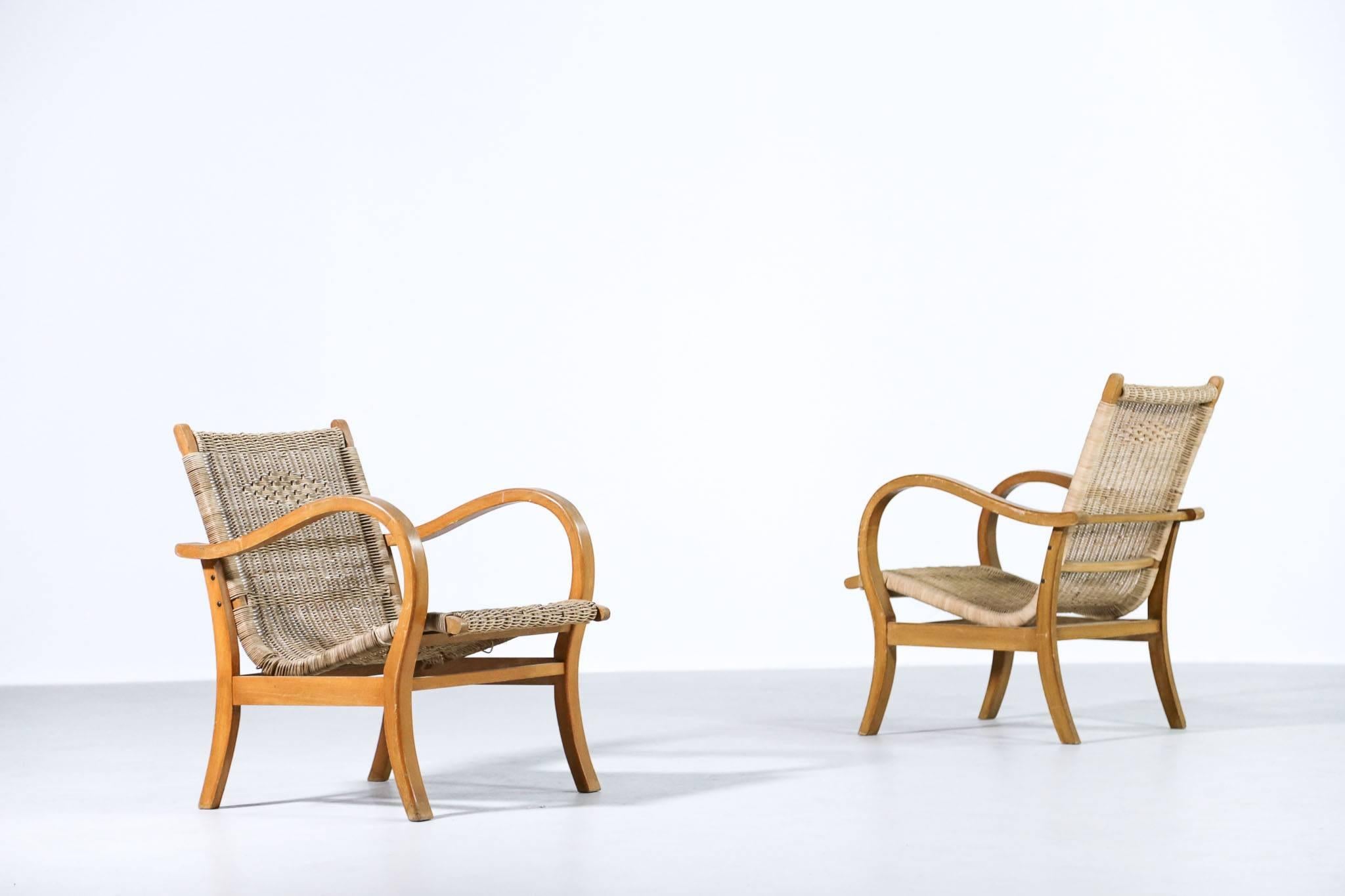 Wood Pair of Lounge Chairs in the Style of Erich Dieckmann, 1960s
