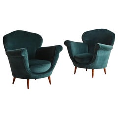 Pair of Lounge Chairs in the Style of Federico Munari in Velvet, Italy 1950s