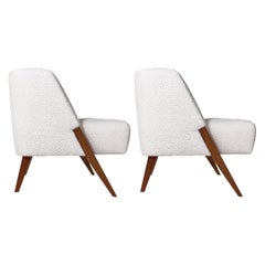 Paire de chaises longues dans le style de Gio Ponti, noyer, tissu bouclé ivoire