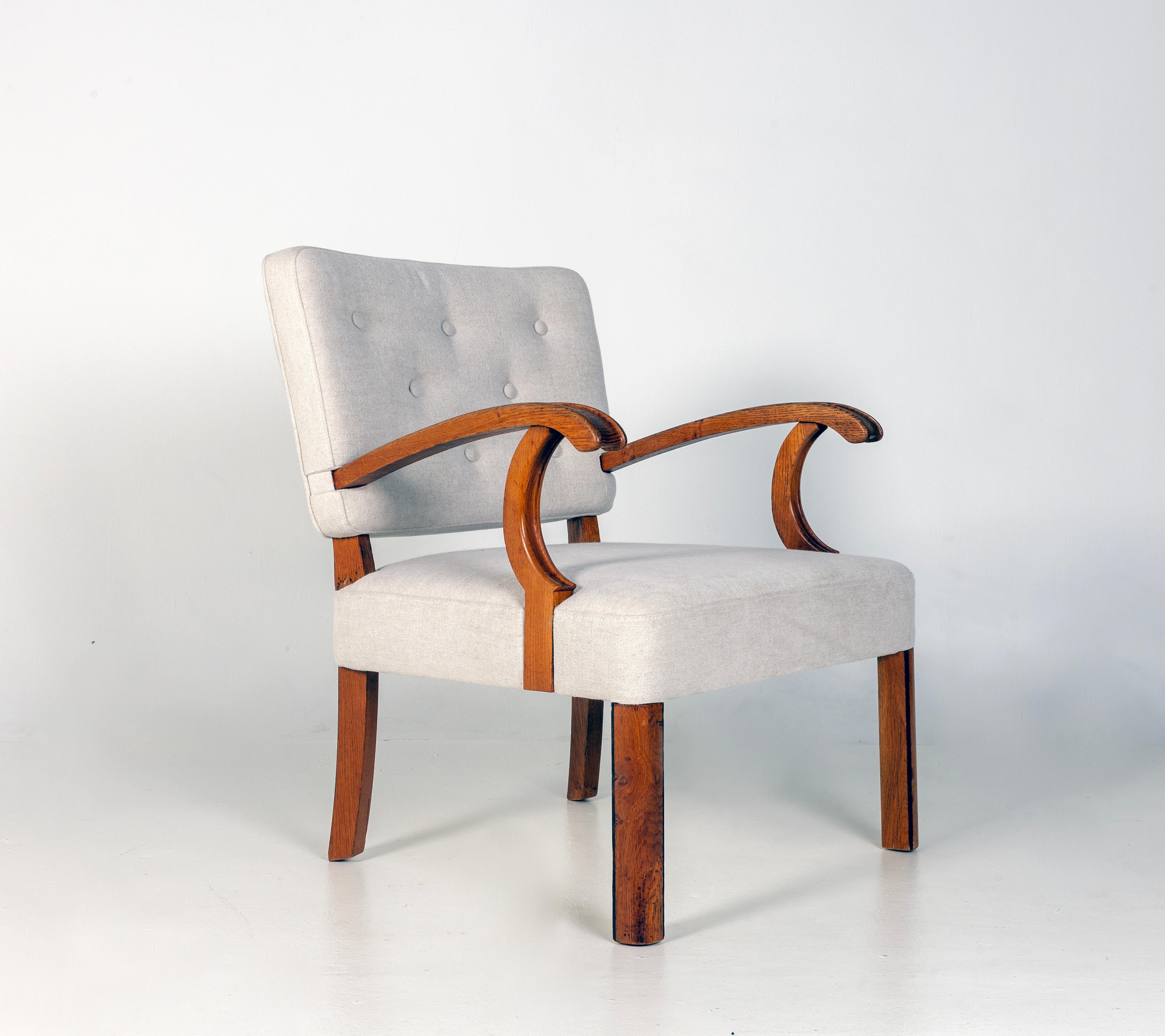 Paire de chaises longues dans le style Vilhelm Lauritzen, Danemark années 1940, Oak, Beige en vente 8