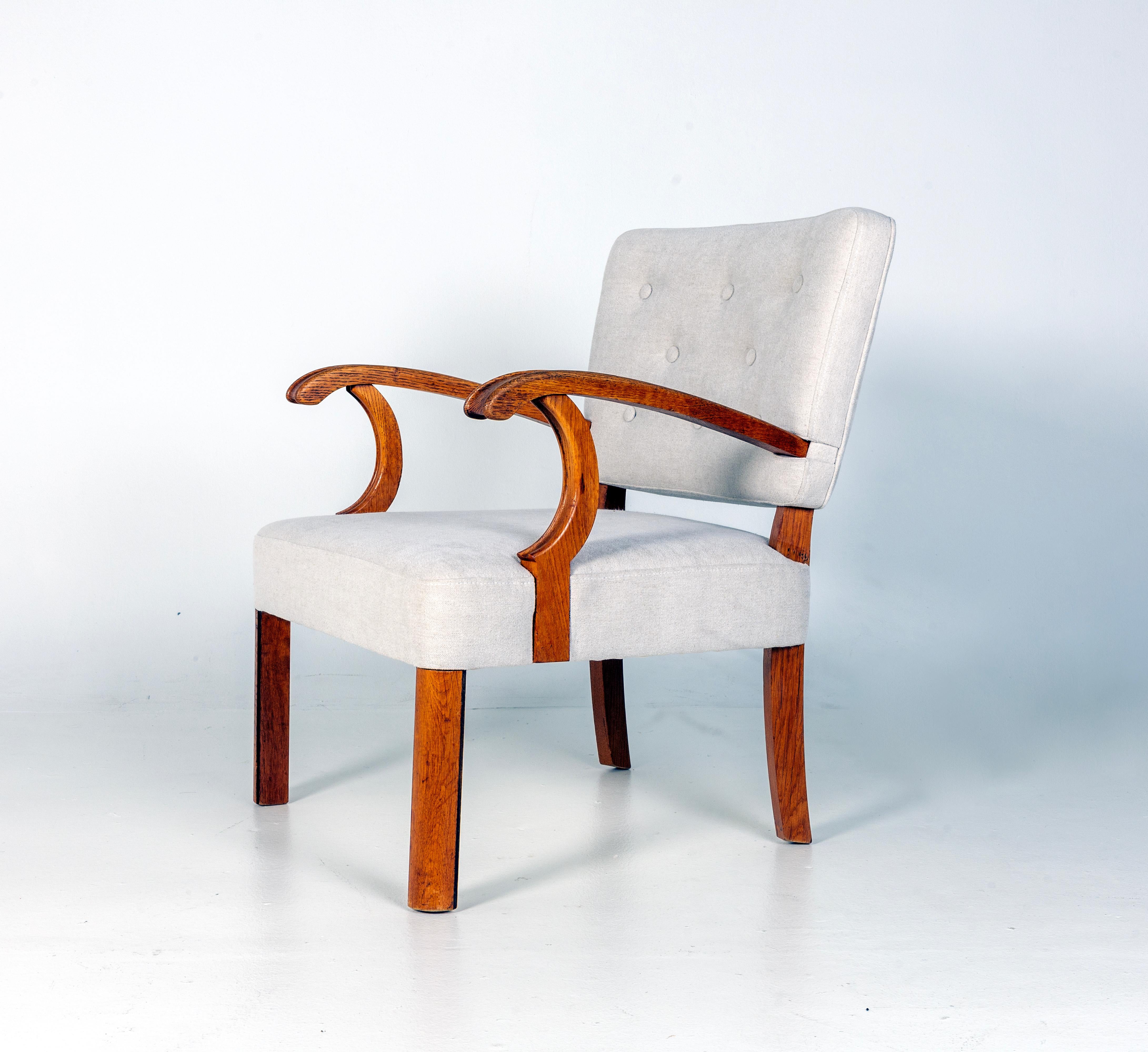 Paire de chaises longues dans le style Vilhelm Lauritzen, Danemark années 1940, Oak, Beige en vente 9
