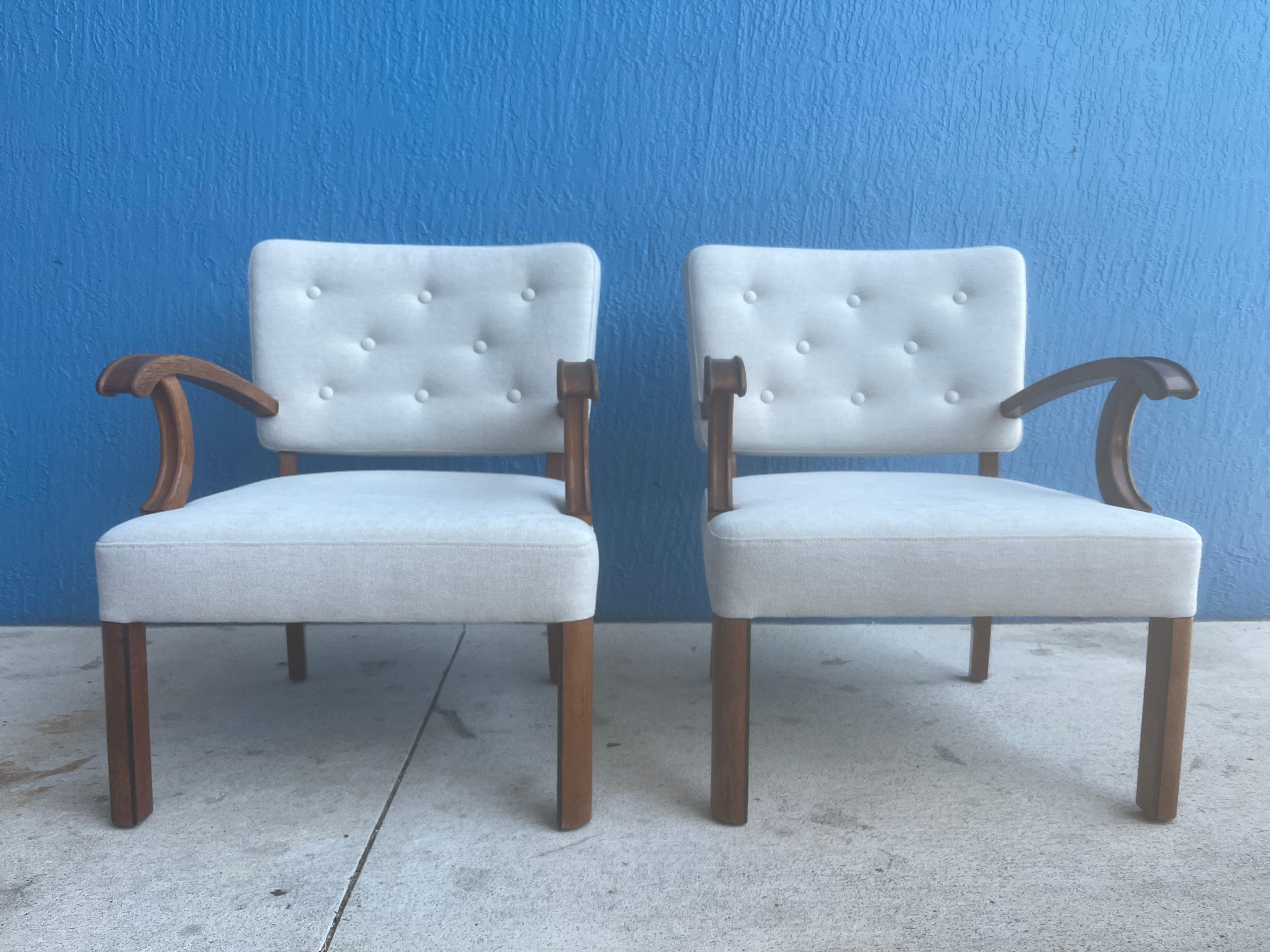 Paire de chaises longues dans le style Vilhelm Lauritzen, Danemark années 1940, Oak, Beige en vente 10
