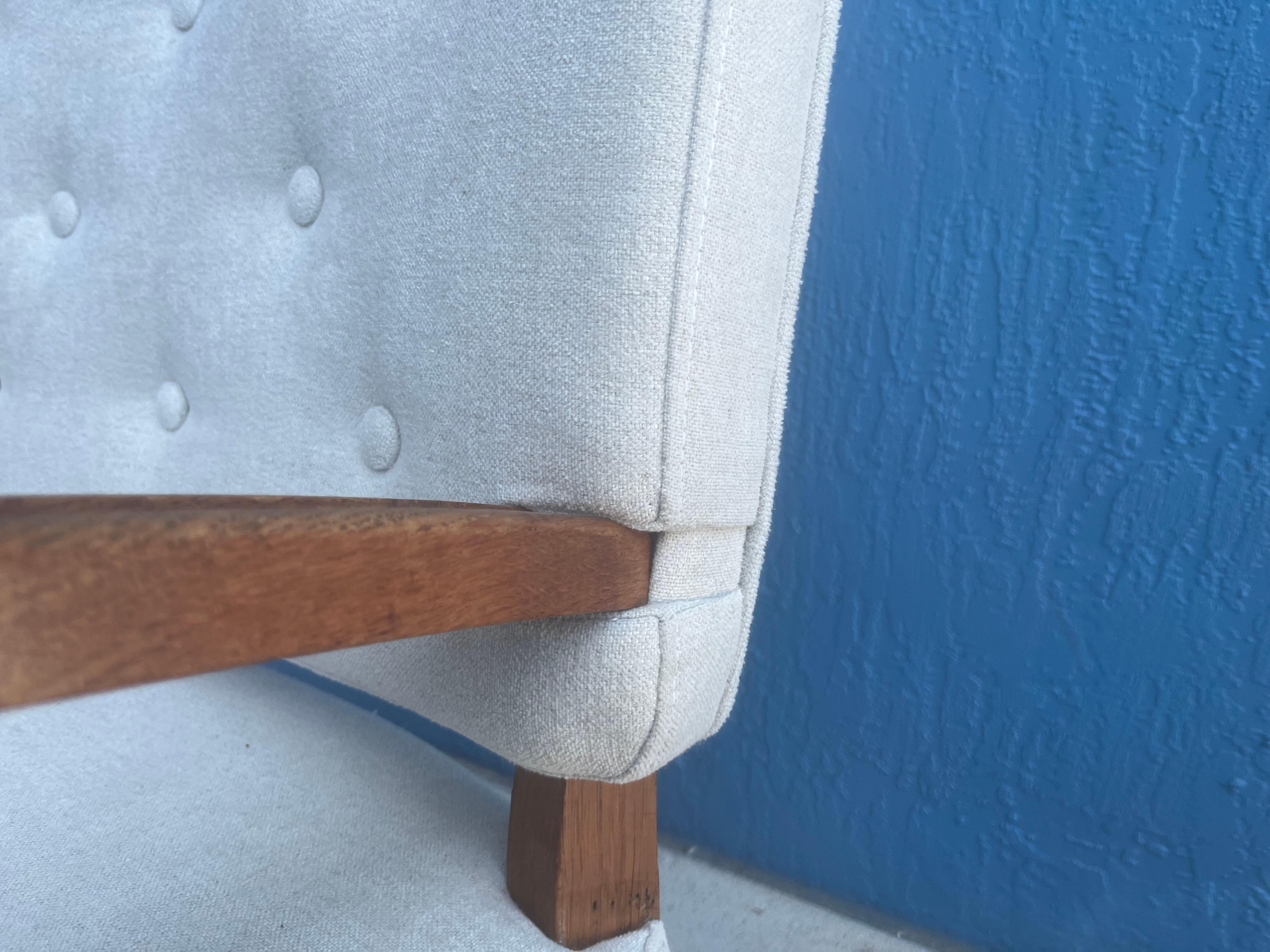Paire de chaises longues dans le style Vilhelm Lauritzen, Danemark années 1940, Oak, Beige en vente 11