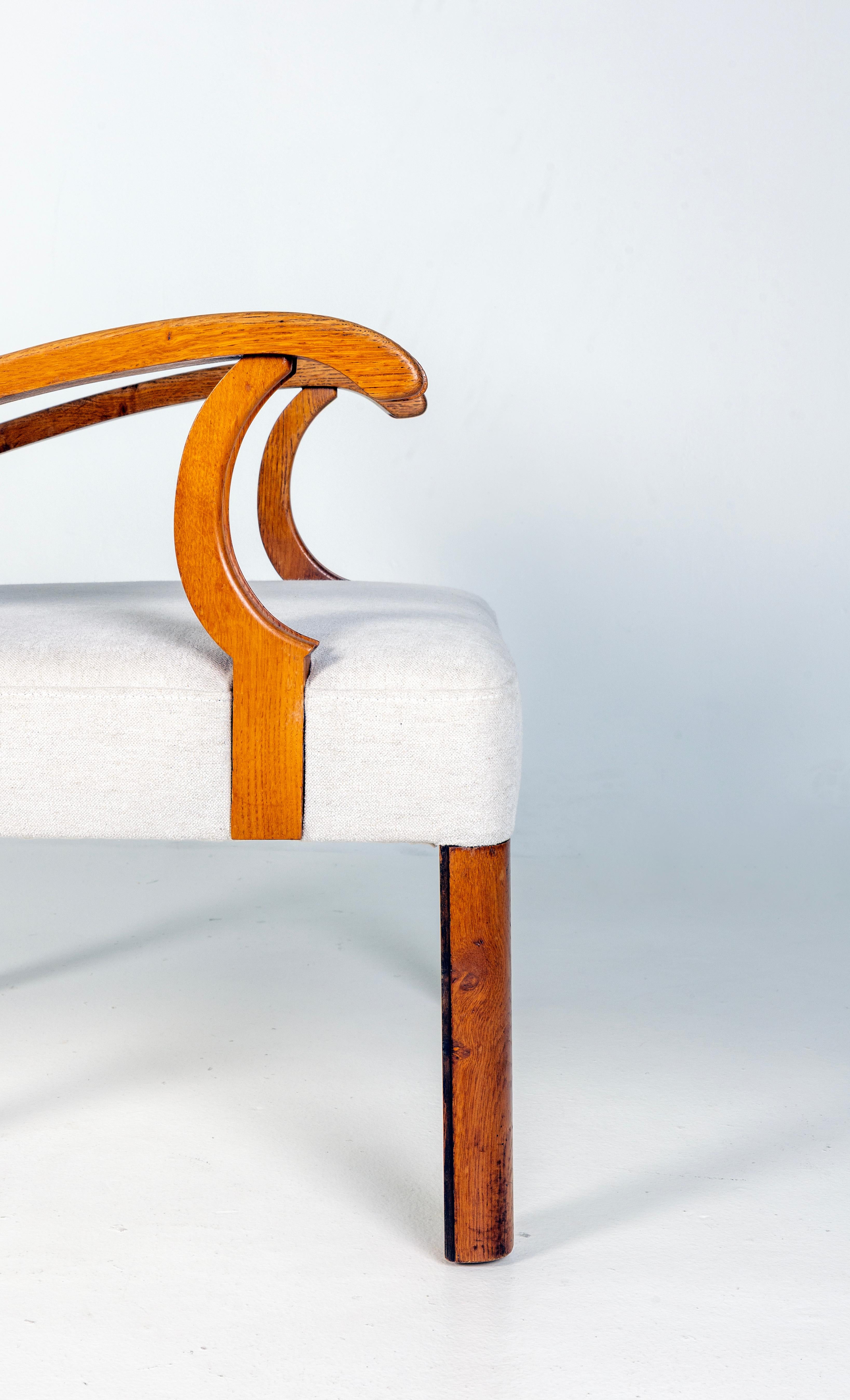 Tissu Paire de chaises longues dans le style Vilhelm Lauritzen, Danemark années 1940, Oak, Beige en vente