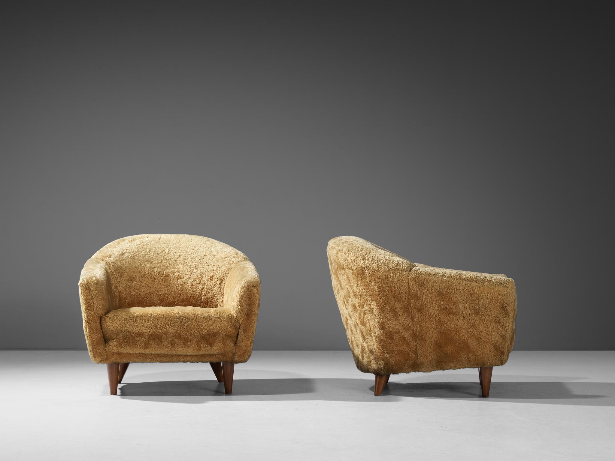 Mid-20th Century Lounge Chairs in Yellow Teddy Upholstery For Sale