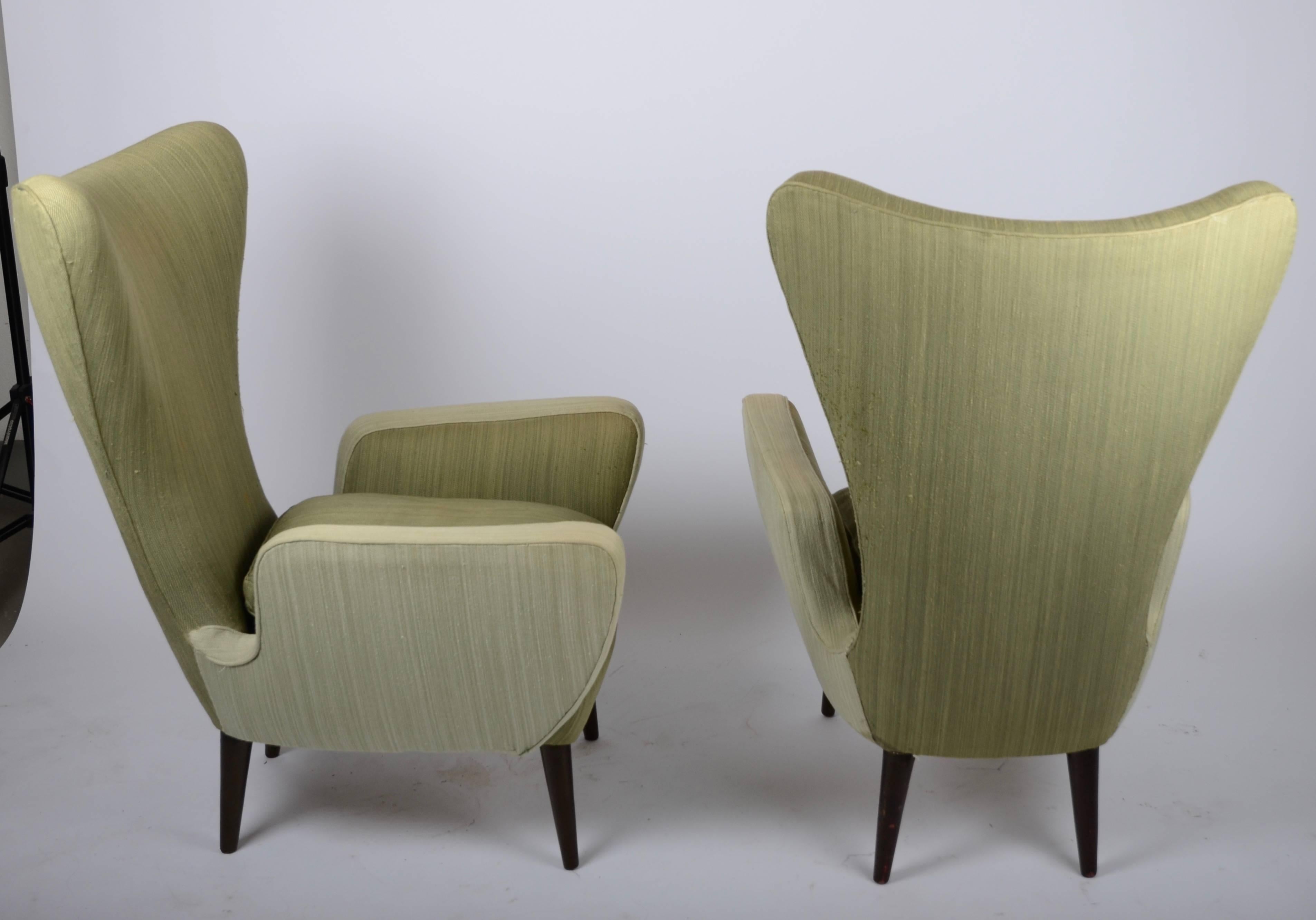 Mid-Century Modern Pair of Lounge Chairs, Italian, 1950s For Sale