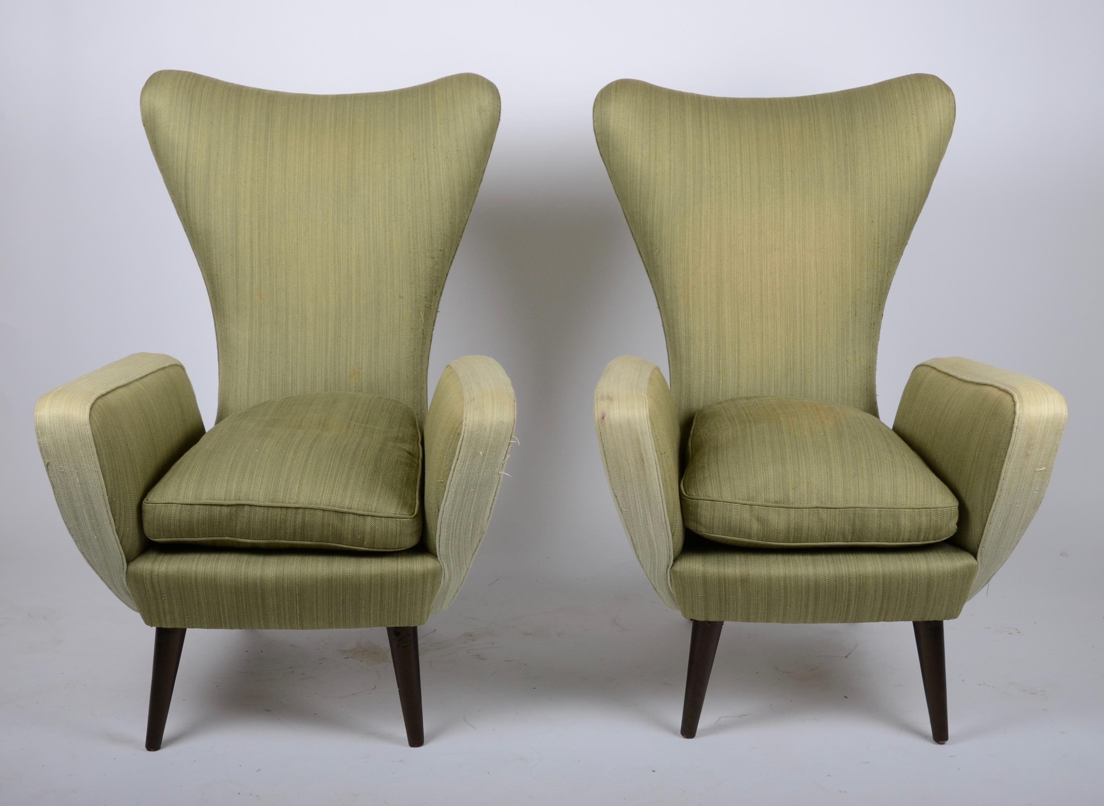 Pair of Lounge Chairs, Italian, 1950s In Distressed Condition For Sale In Stockholm, SE