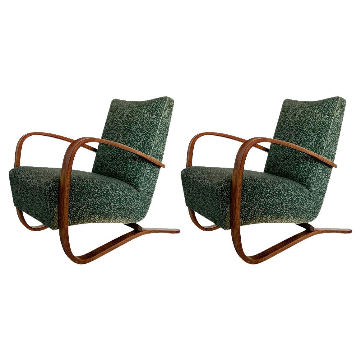 Jindřich Halabala Model H-269 Lounge Chairs in Wood and Fabric, 1930s