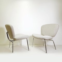 Pair of lounge chairs new upholstery - Light Gray/Green fabric - 1980s