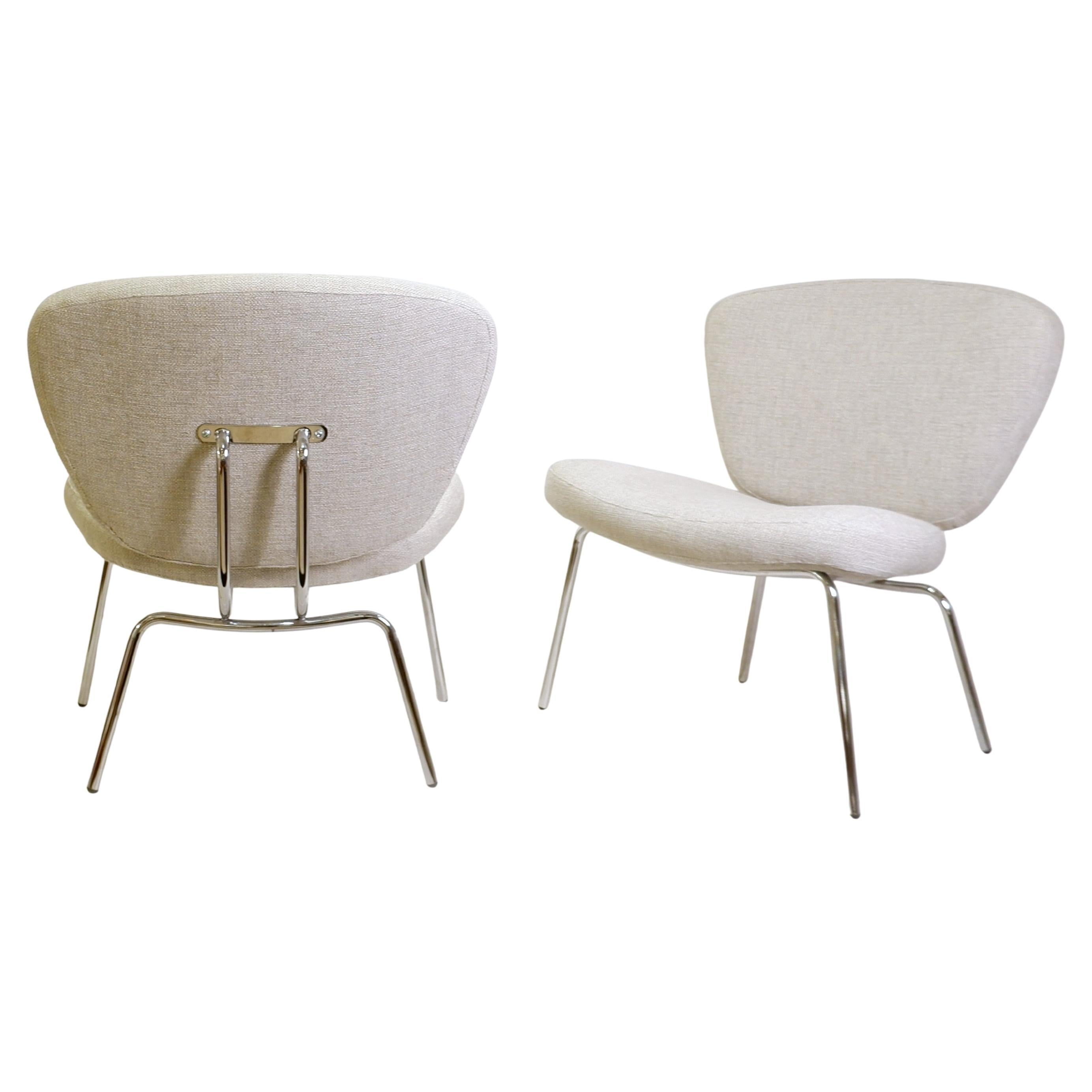 Paire de chaises longues neuves - tissu gris clair/vert - années 1980