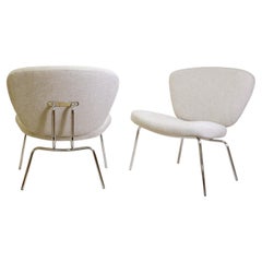 Pair of lounge chairs new upholstery - Light Gray/Green fabric - 1980s