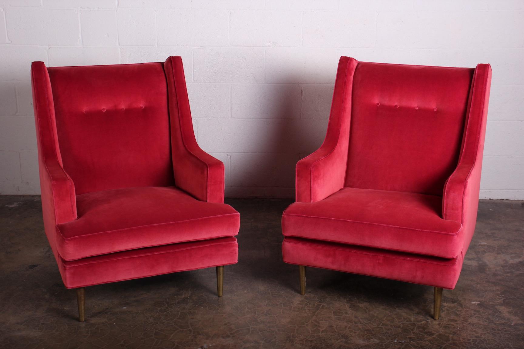 Pair of Lounge Chairs on Brass Legs by Edward Wormley for Dunbar 5