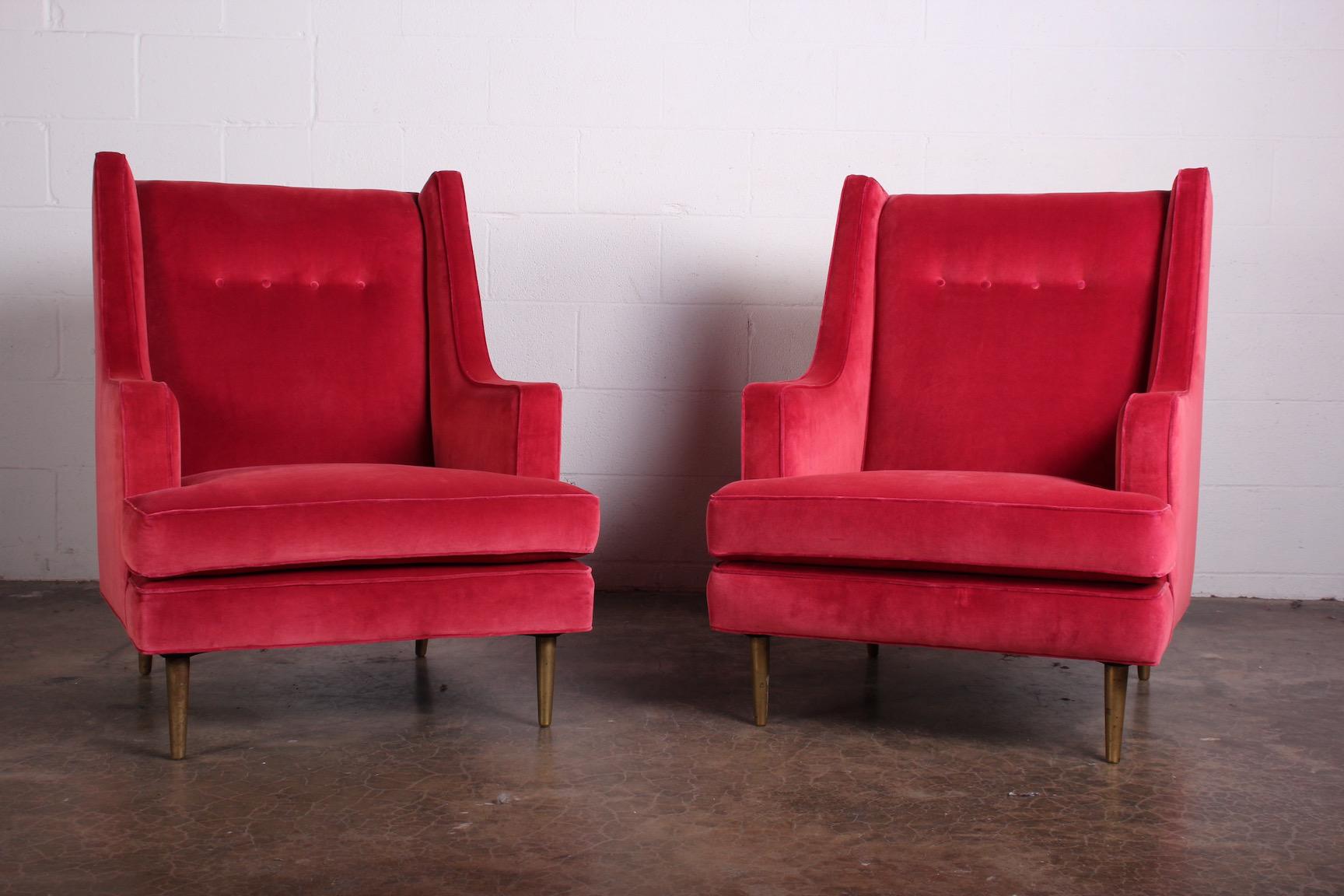 Pair of Lounge Chairs on Brass Legs by Edward Wormley for Dunbar 6