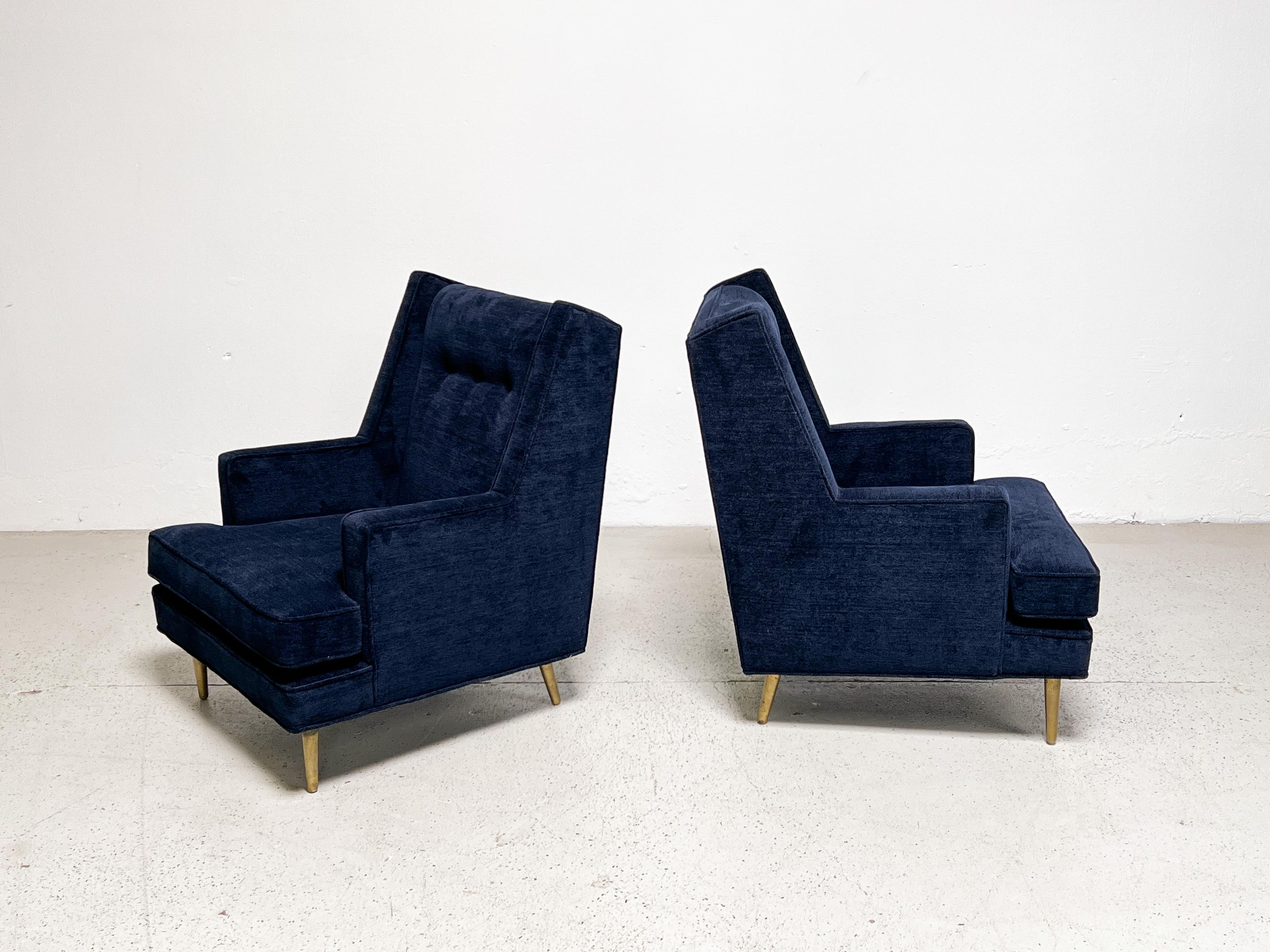 Pair of Lounge Chairs on Brass Legs by Edward Wormley for Dunbar For Sale 8